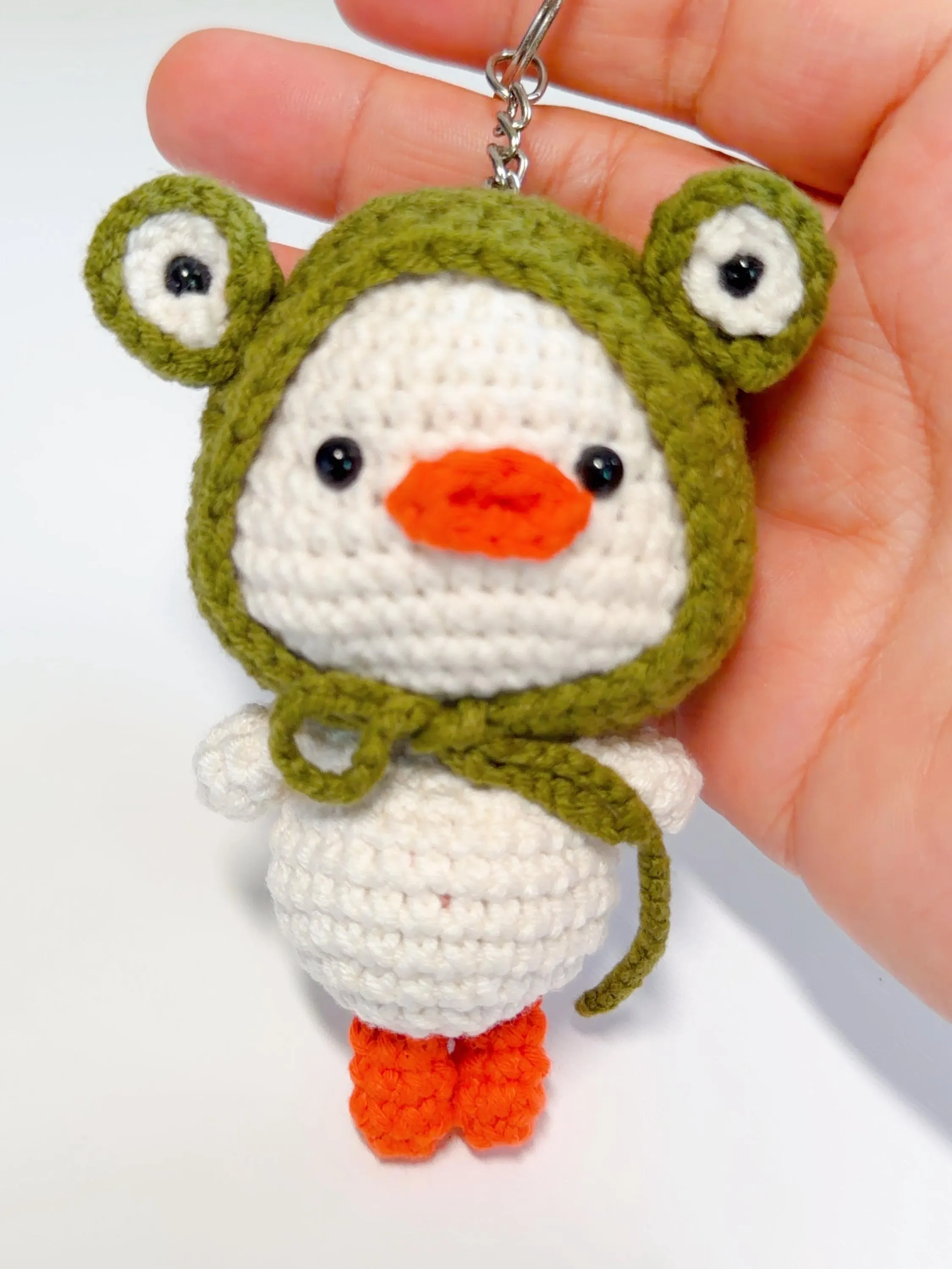 Crochet Duck in Frog Hat Keychain, product photo 3