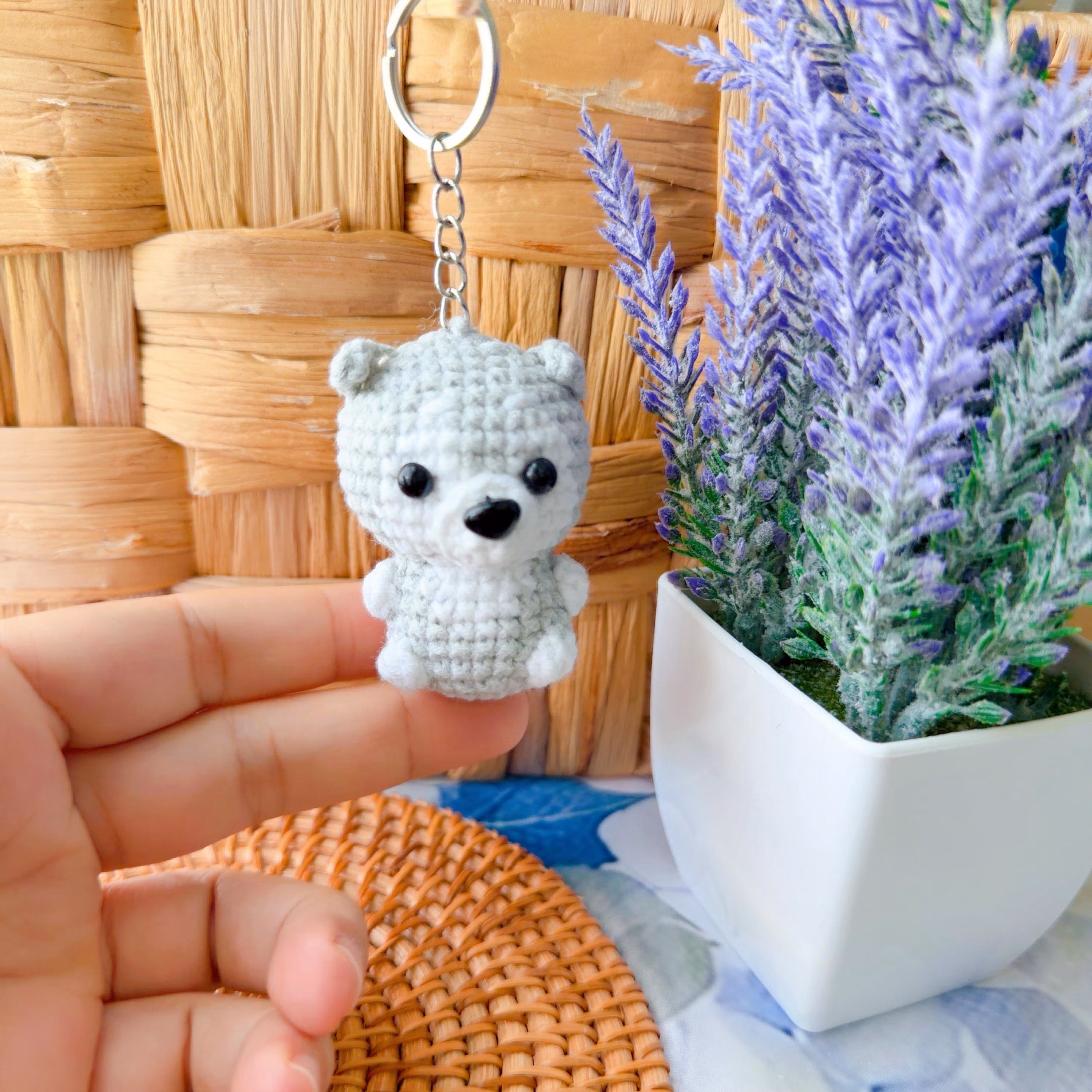 Handmade Amigurumi Crochet Dog Puppy Keychain, product photo 12