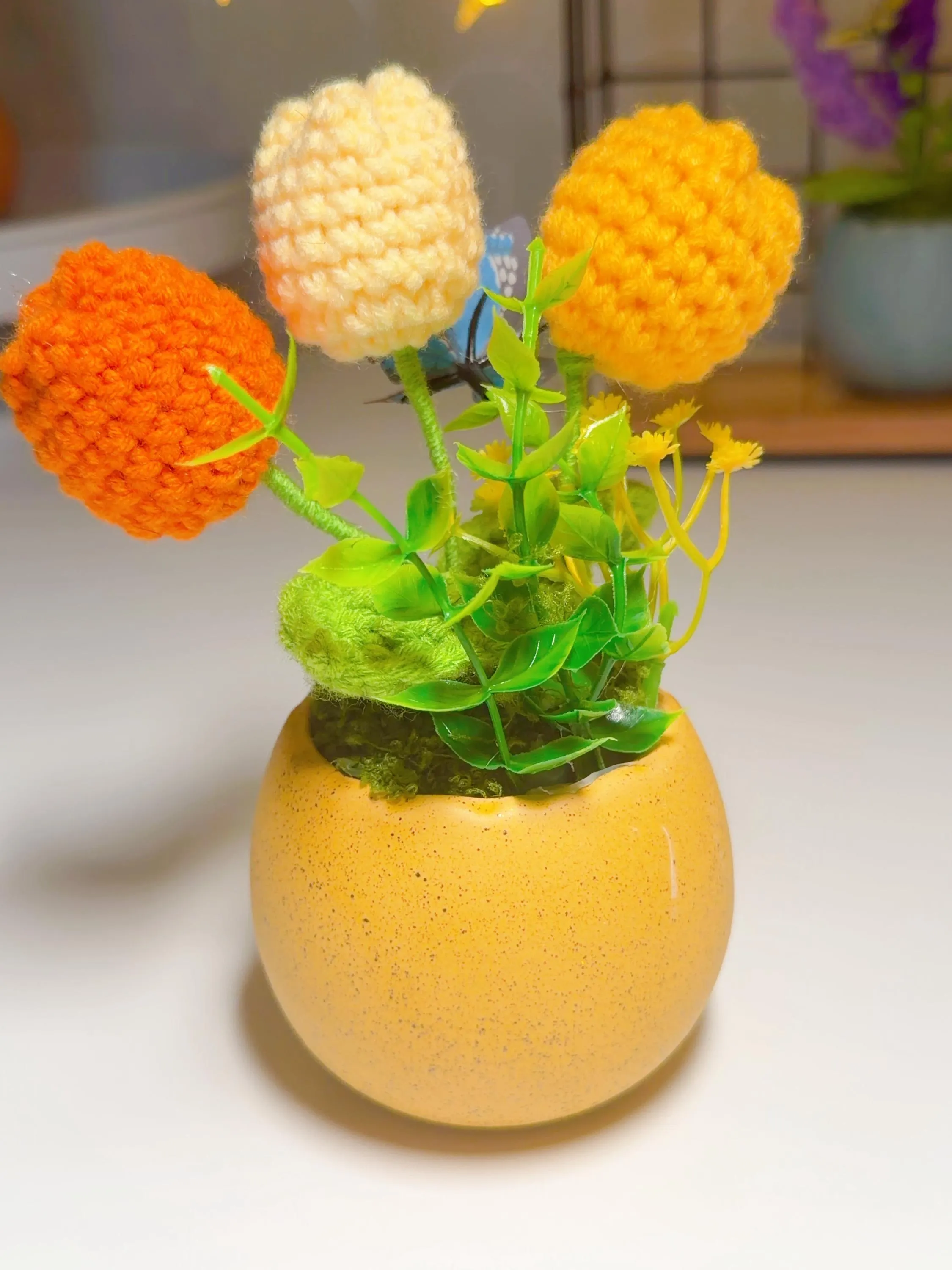 Orange, Yellow & Cream Crochet Tulip Arrangement, product photo 9