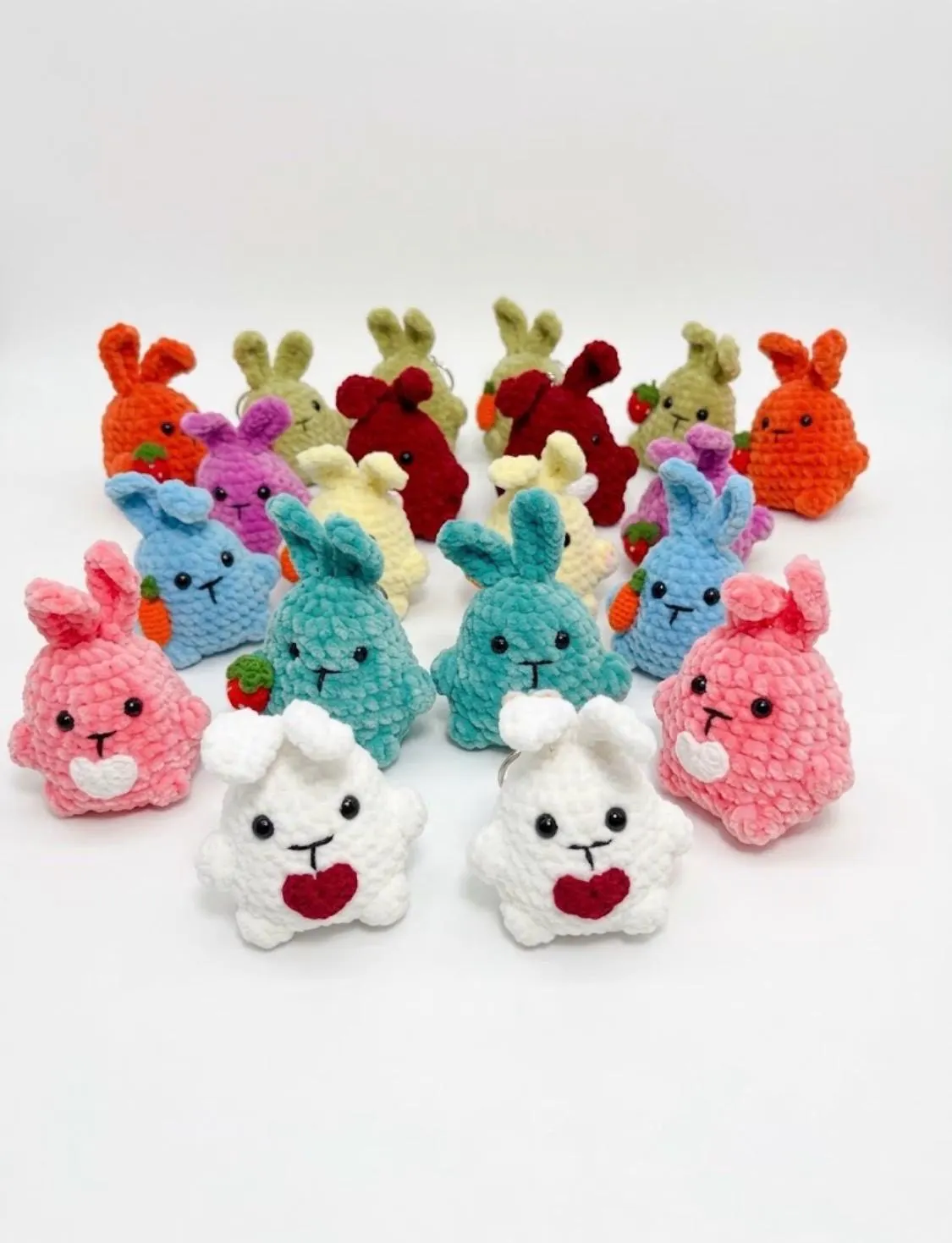 Crochet Strawberry Bunny Plush Keychain, product photo 1
