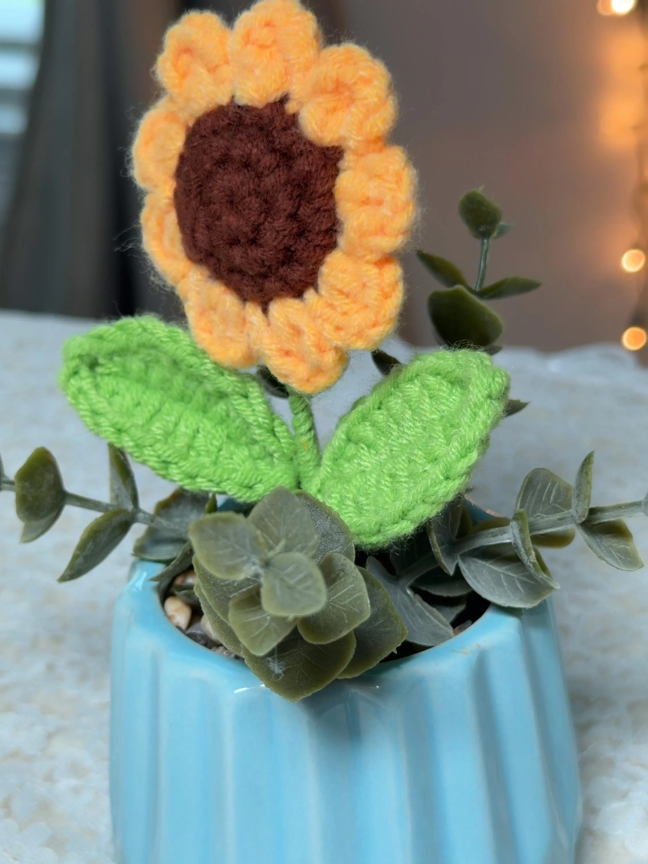 Crochet Sunflower Ceramic Pot, product photo 7