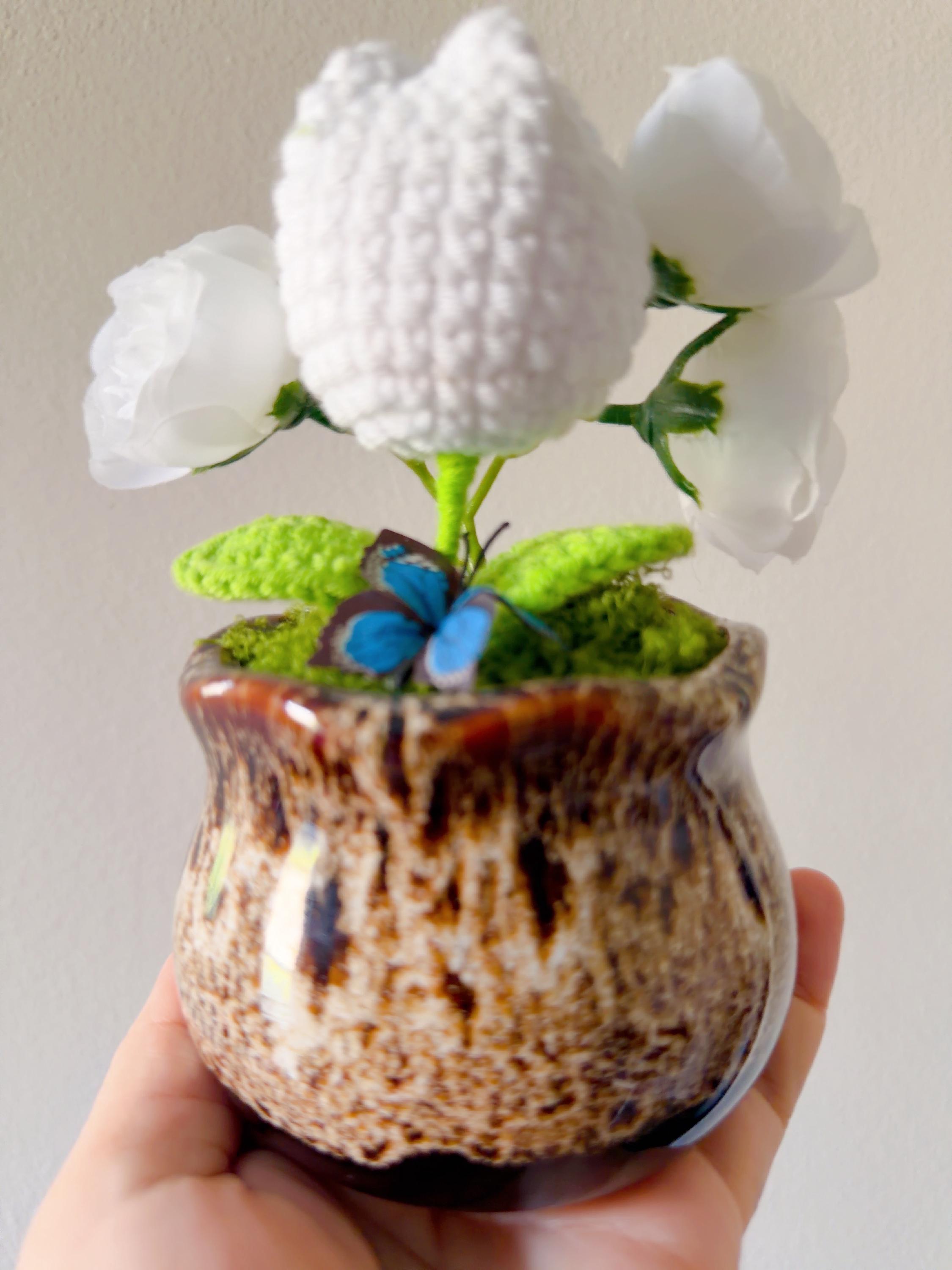 Handmade White Crochet Flower Arrangement in, product photo 6
