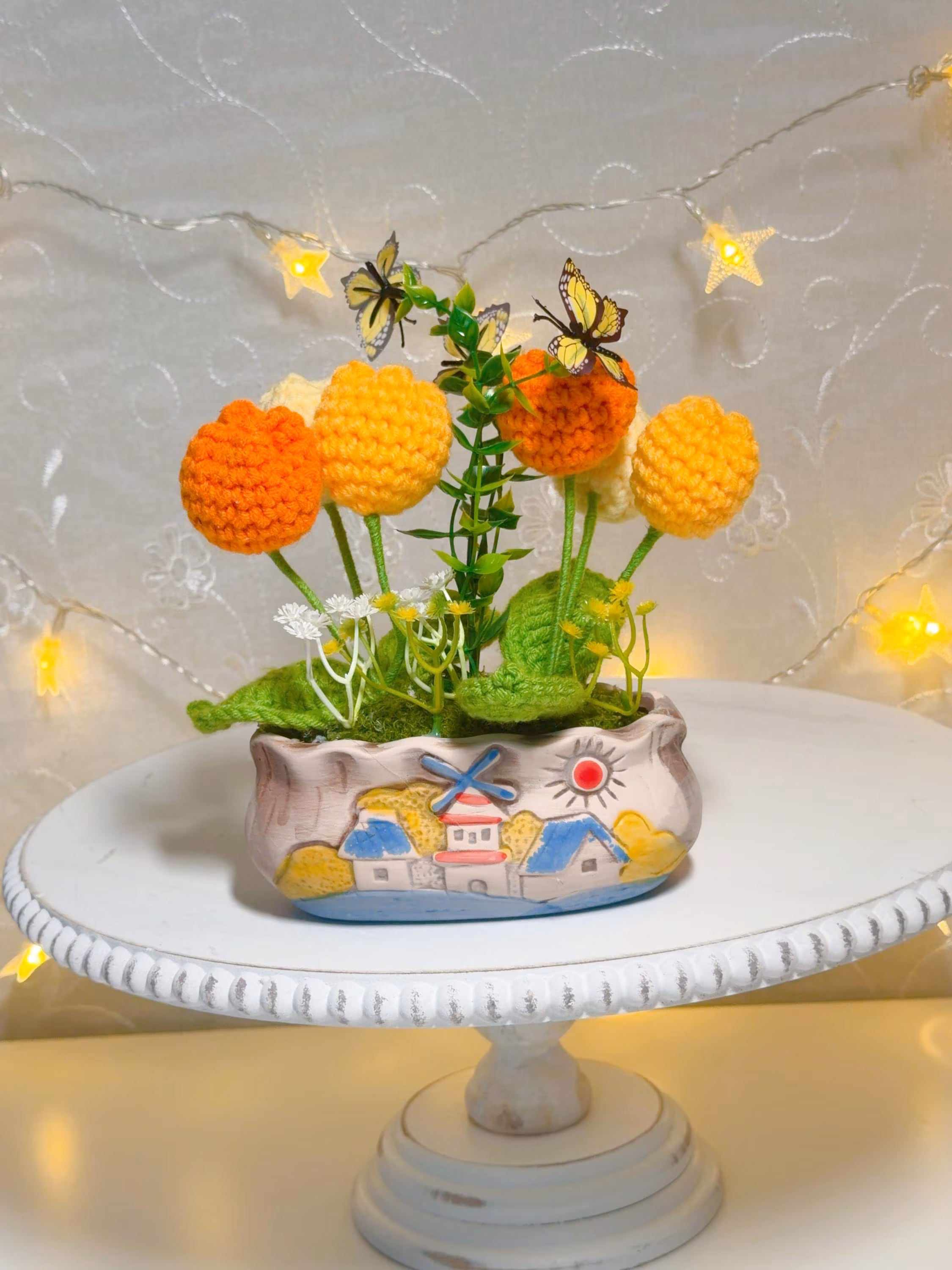 Orange & Yellow Crochet Tulip Arrangement, product photo 1
