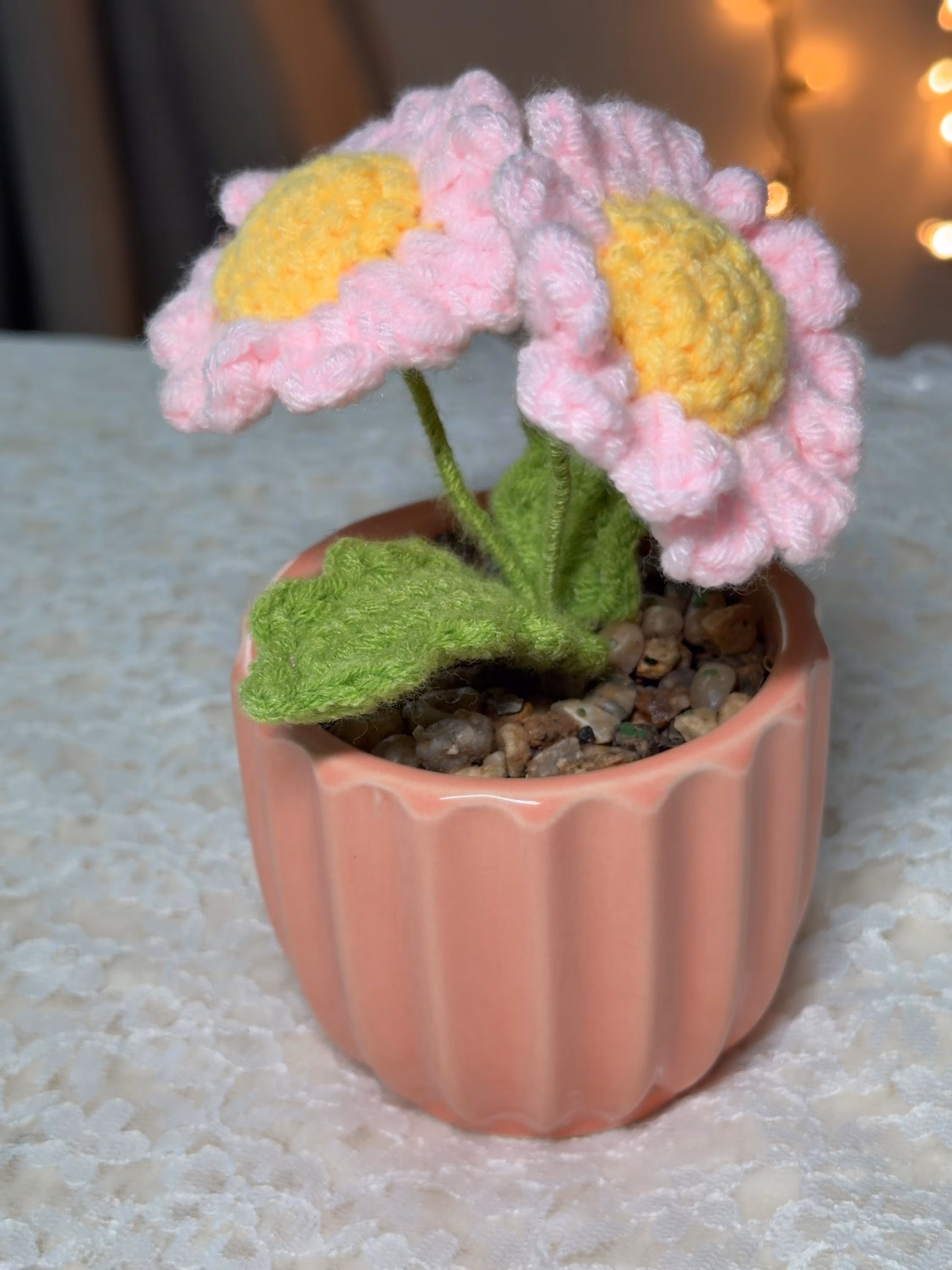 Crochet Pink Daisy in Ceramic Pot, product photo 4