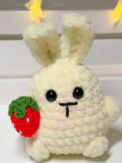 Crochet Strawberry Bunny Plush Keychain, product photo 5