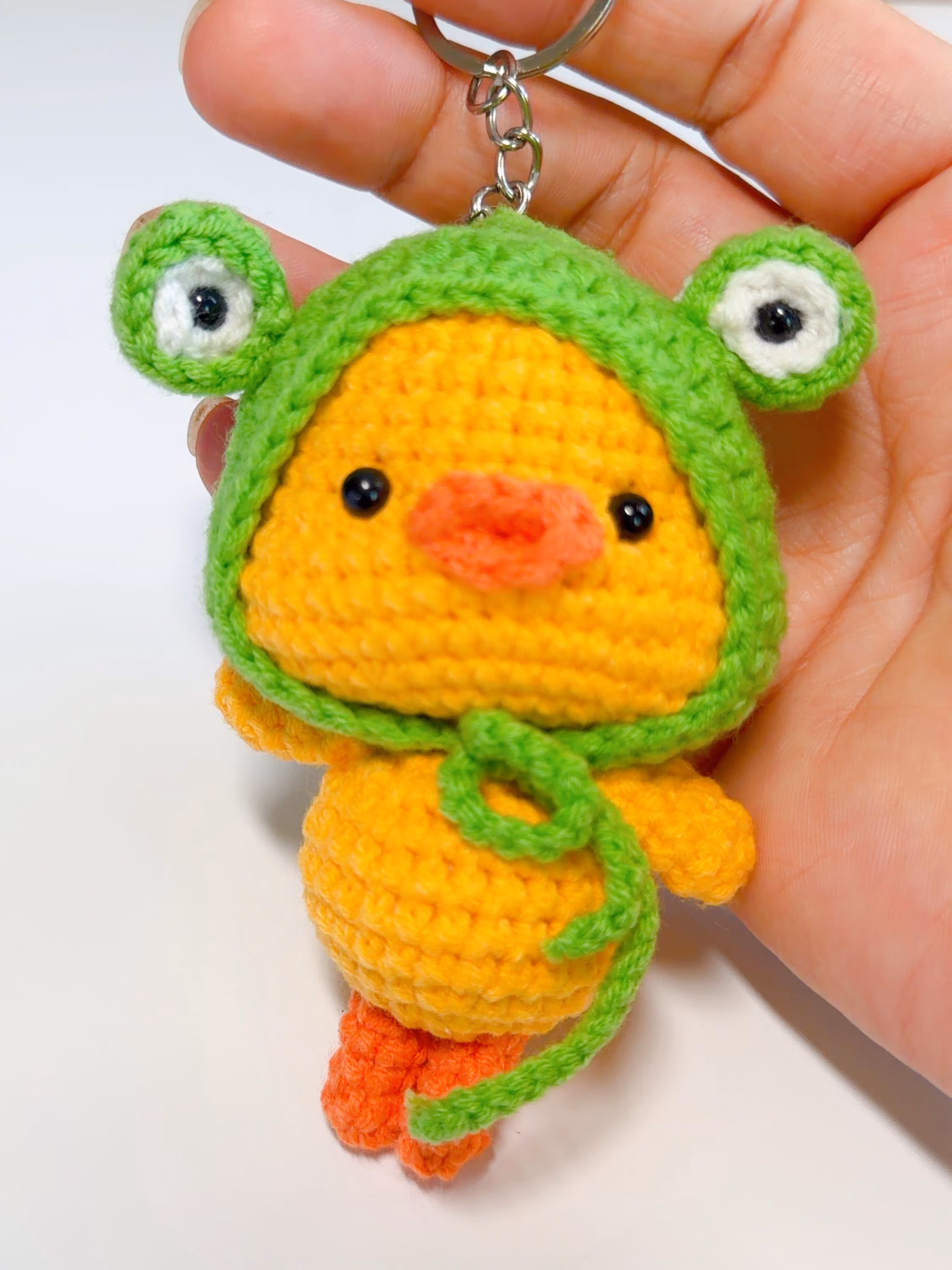 Crochet Duck in Frog Hat Keychain, product photo 10