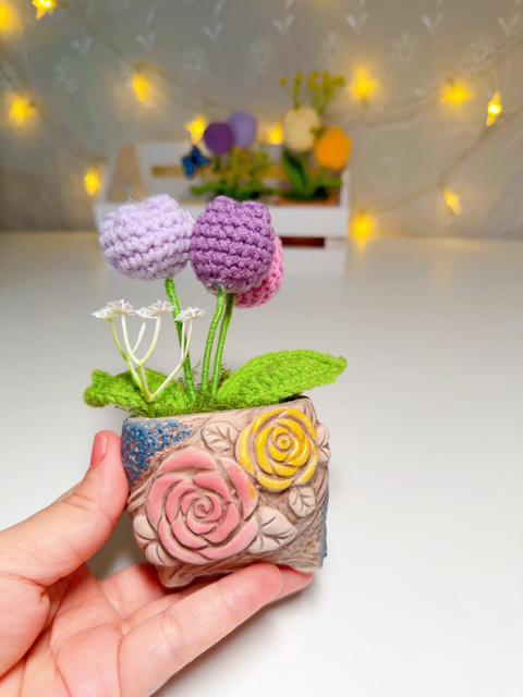 Crochet Tulips in a Ceramic Planter, product photo 1
