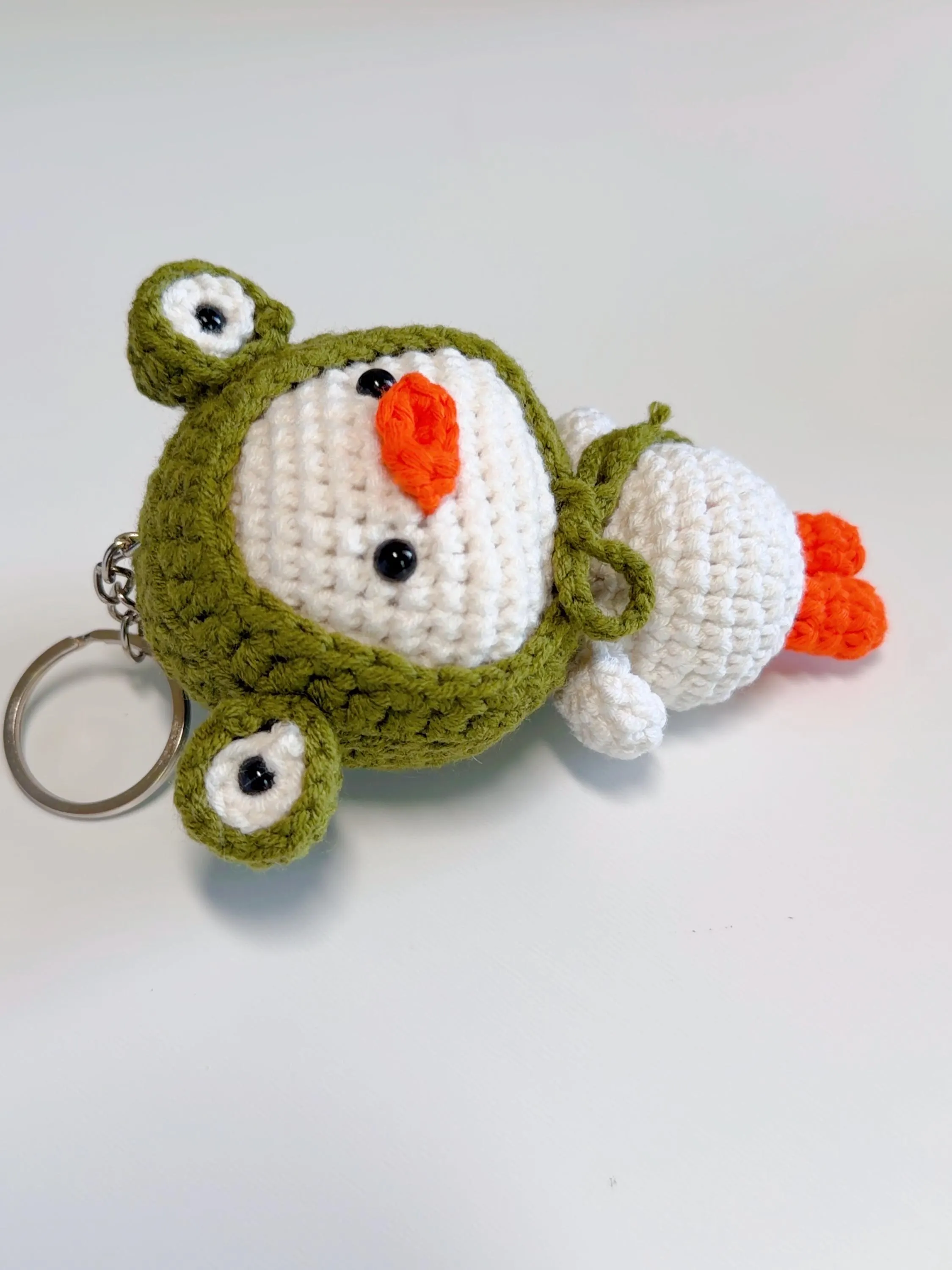 Crochet Duck in Frog Hat Keychain, product photo 12