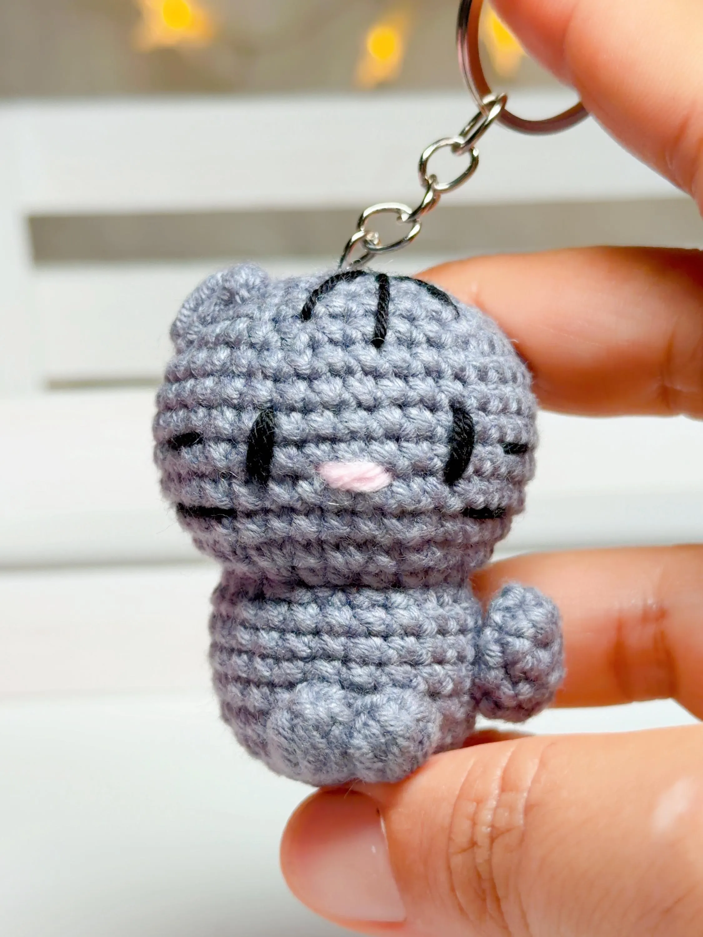Crochet Gray Cat Keychain, product photo 5