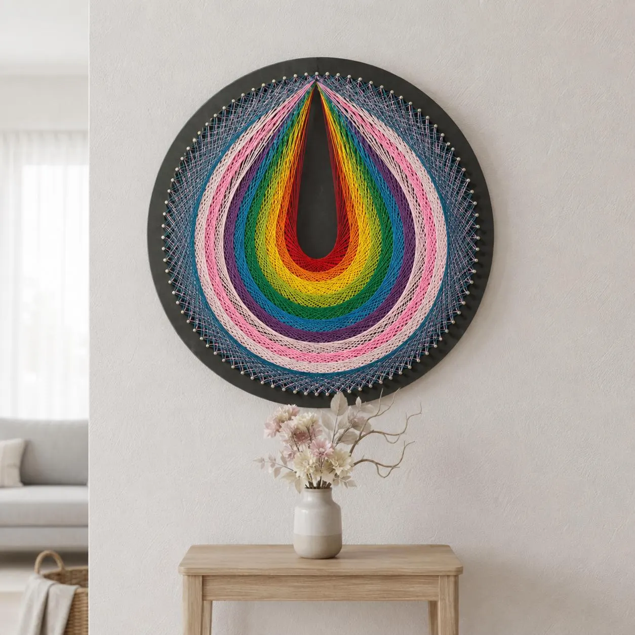 Rainbow Teardrop String Art | Boho Fiber Wall, product photo 1