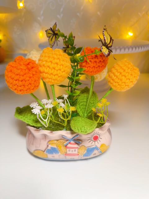 Orange & Yellow Crochet Tulip Arrangement, product photo 10