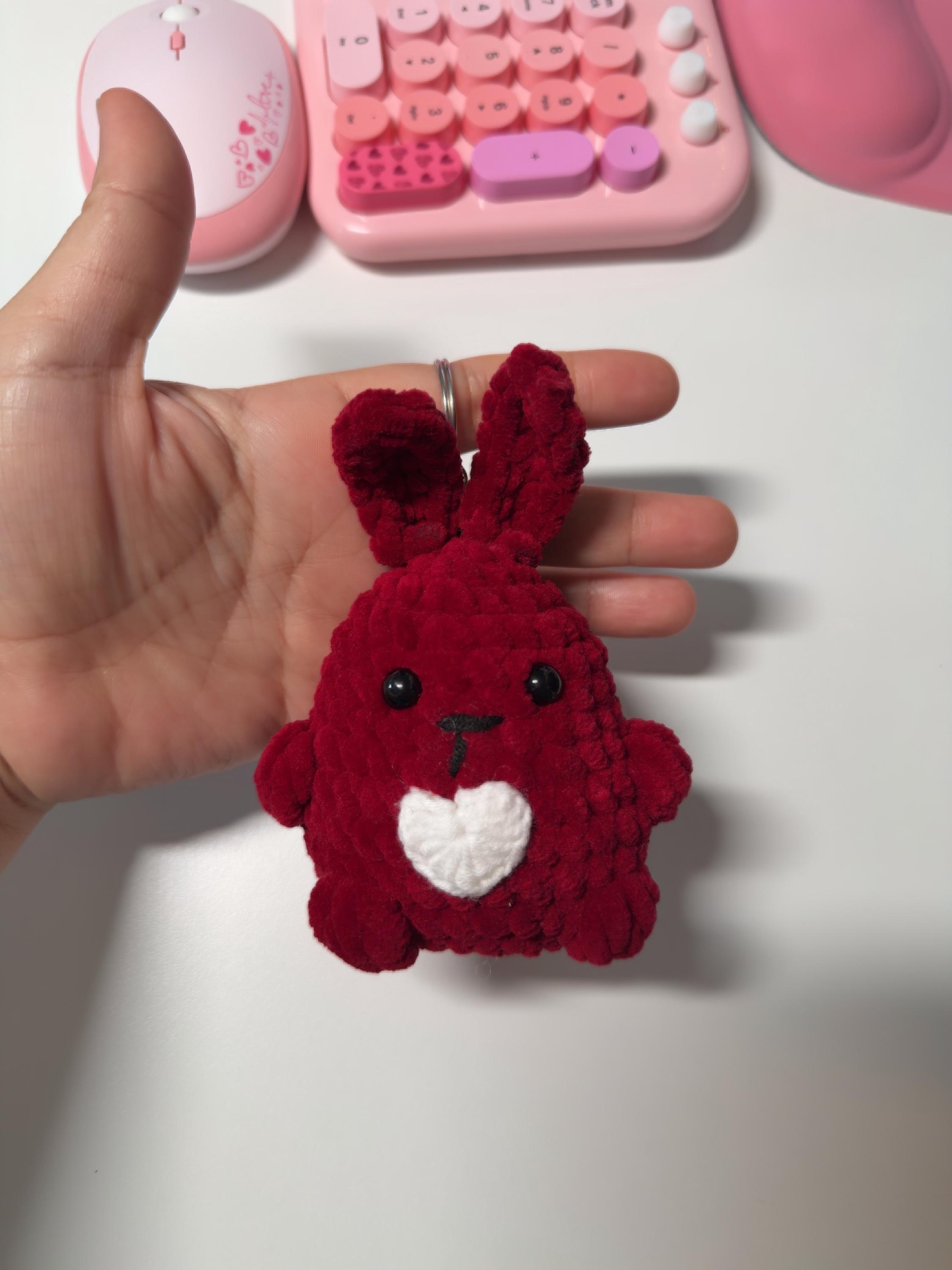 Crochet Strawberry Bunny Plush Keychain, product photo 16