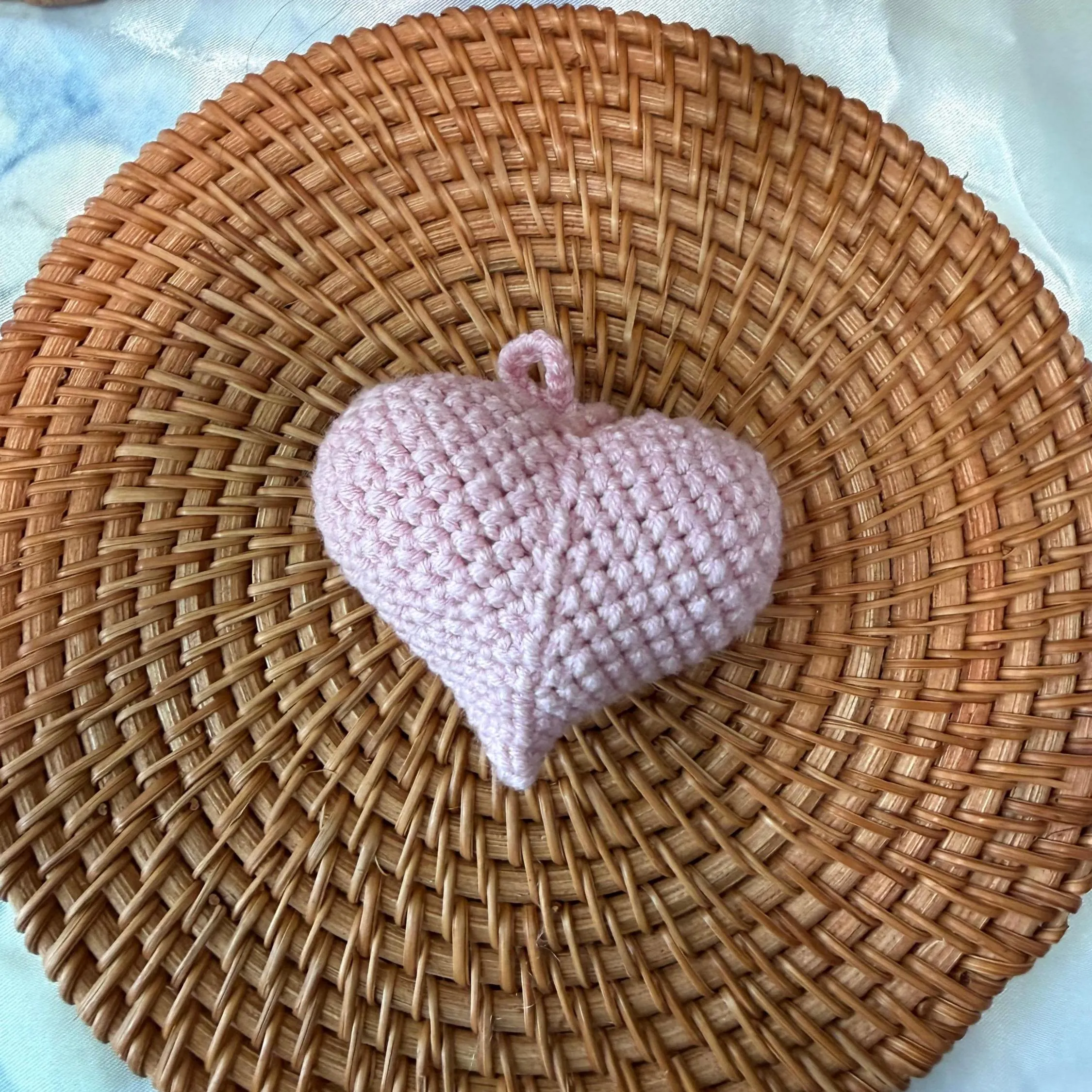 Handmade Micro Crochet Heart Bag Charm, product photo 1