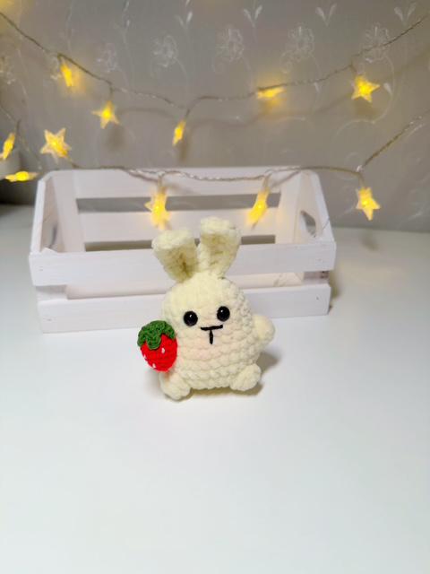 Crochet Strawberry Bunny Plush Keychain, product photo 14