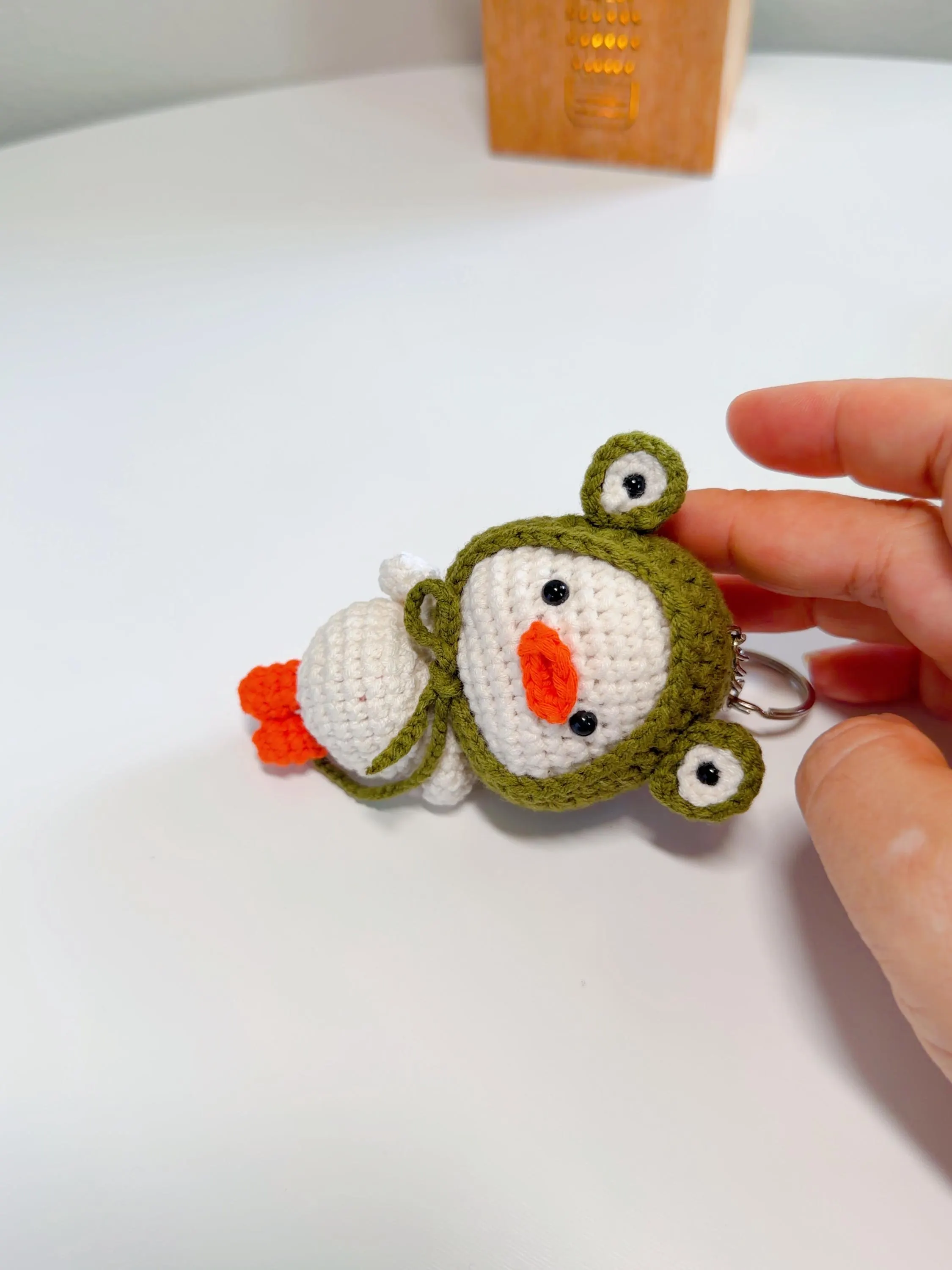 Crochet Duck in Frog Hat Keychain, product photo 19