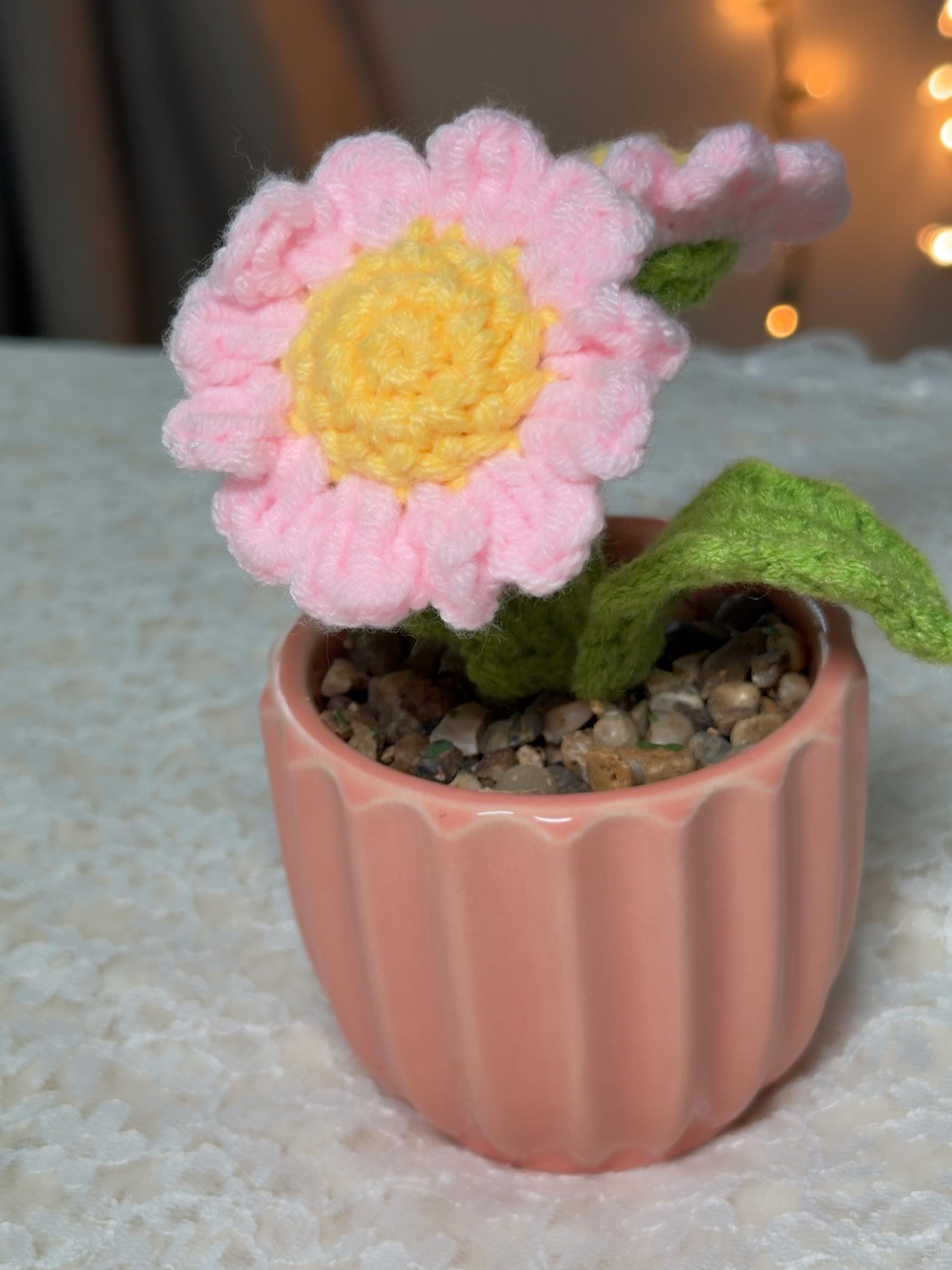 Crochet Pink Daisy in Ceramic Pot, product photo 7