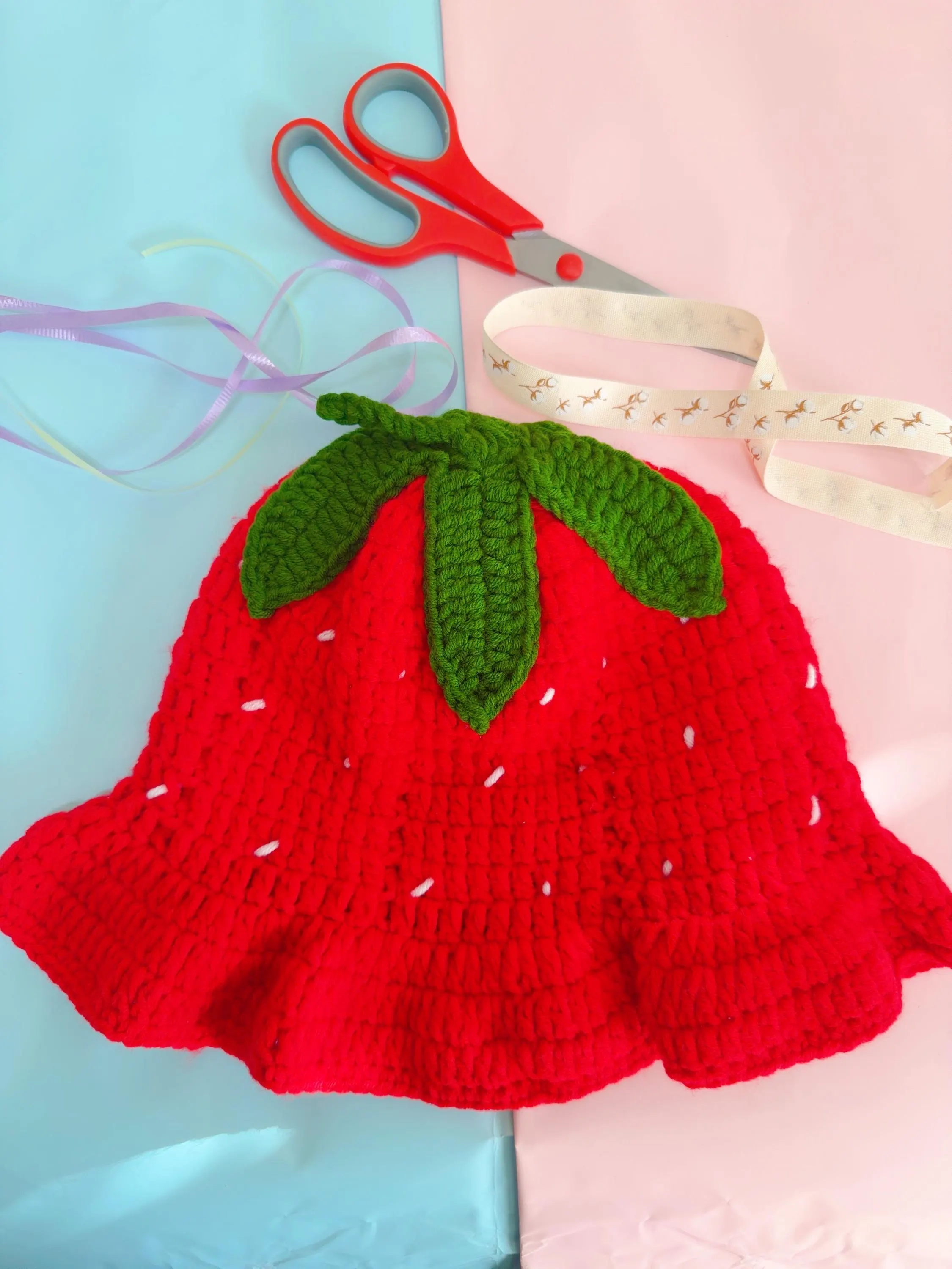 Handmade Crochet Strawberry Bucket Hat, product photo 5