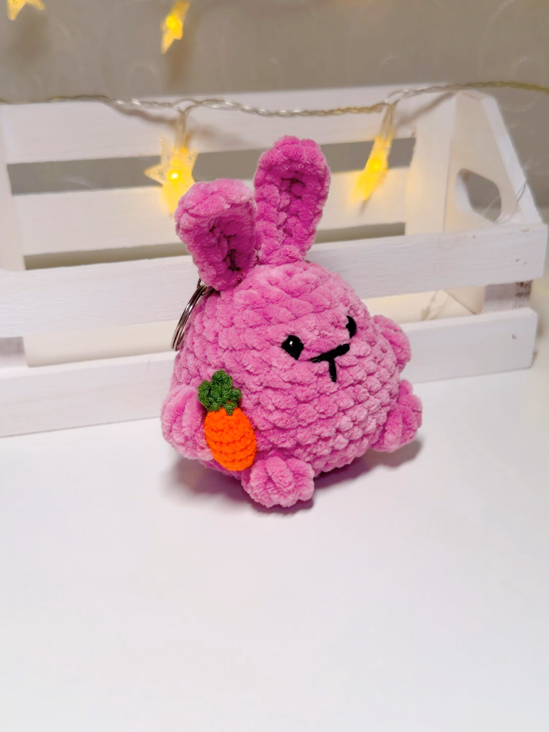 Crochet Strawberry Bunny Plush Keychain, product photo 10