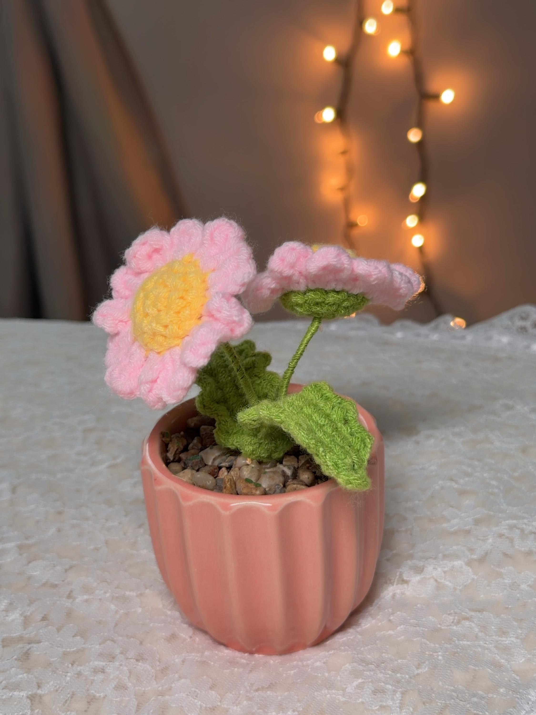 Crochet Pink Daisy in Ceramic Pot, product photo 9
