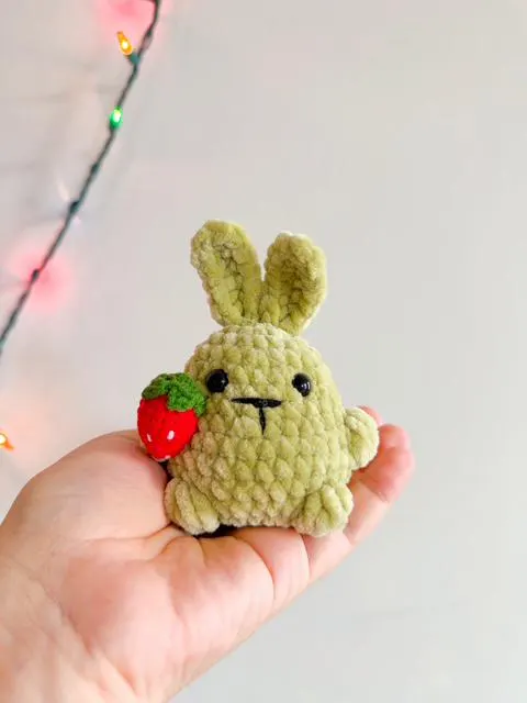 Crochet Strawberry Bunny Plush Keychain, product photo 19
