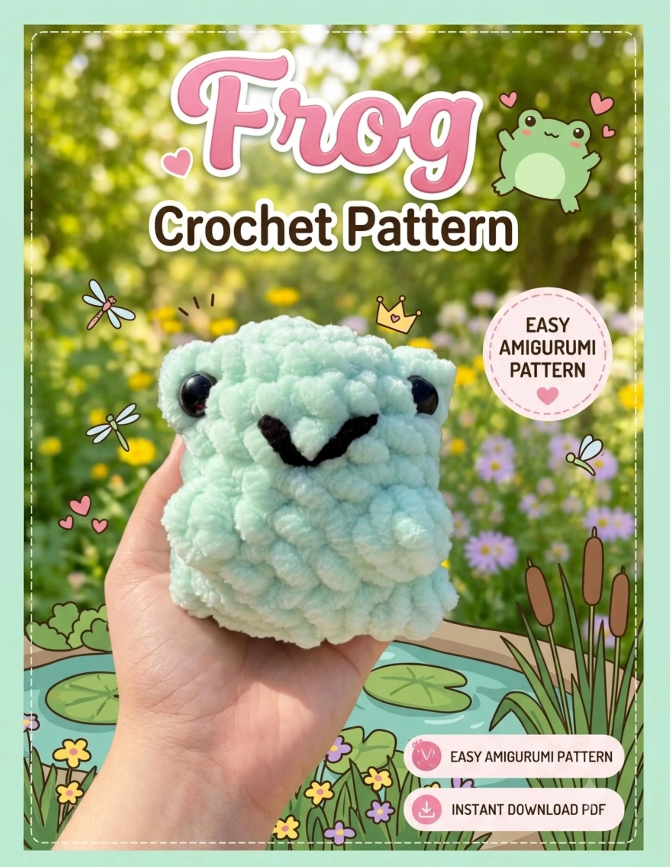 Frog Crochet Pattern Easy Amigurumi Plush Digital, product photo 1