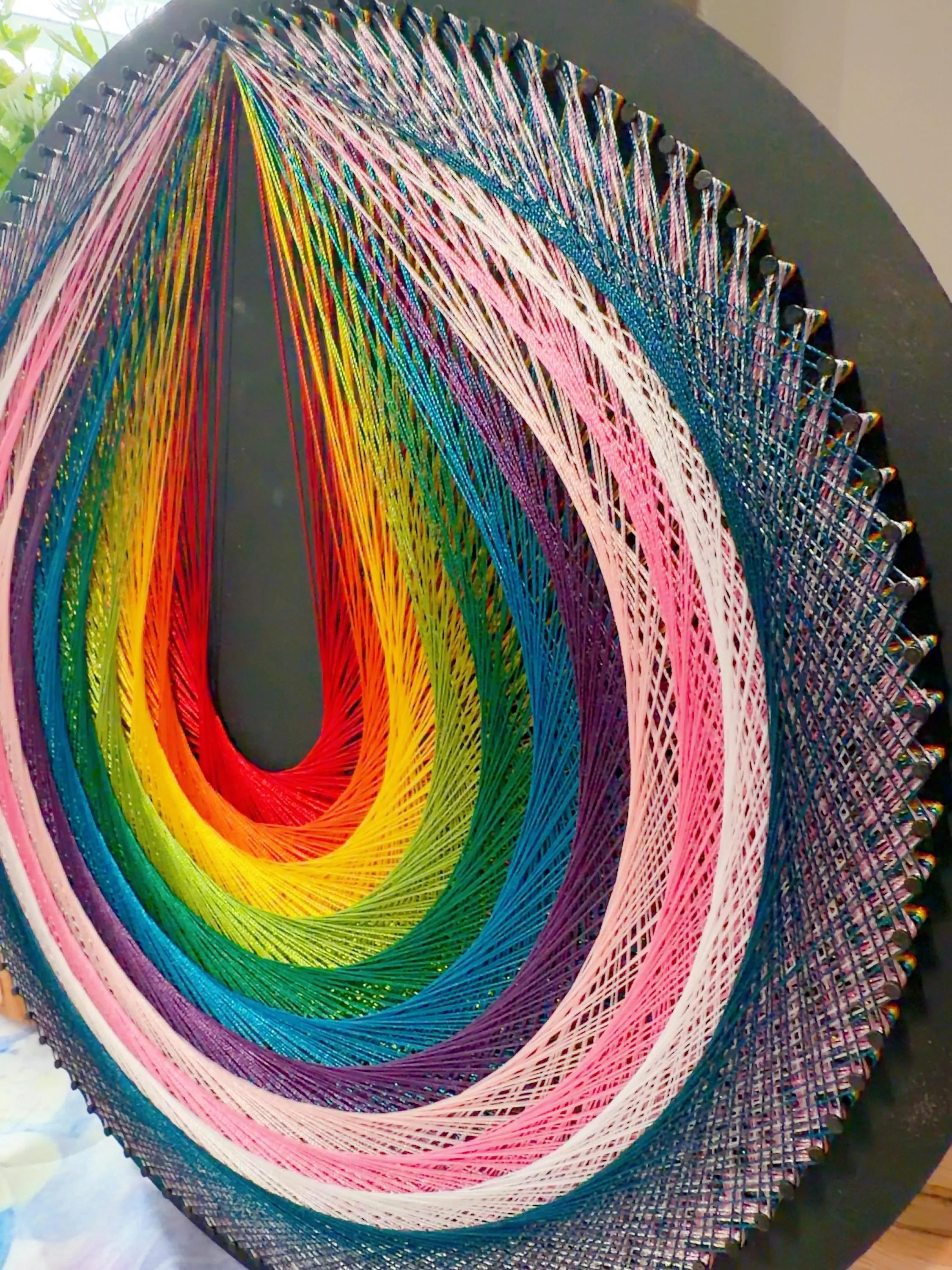 Rainbow Teardrop String Art | Boho Fiber Wall, product photo 3