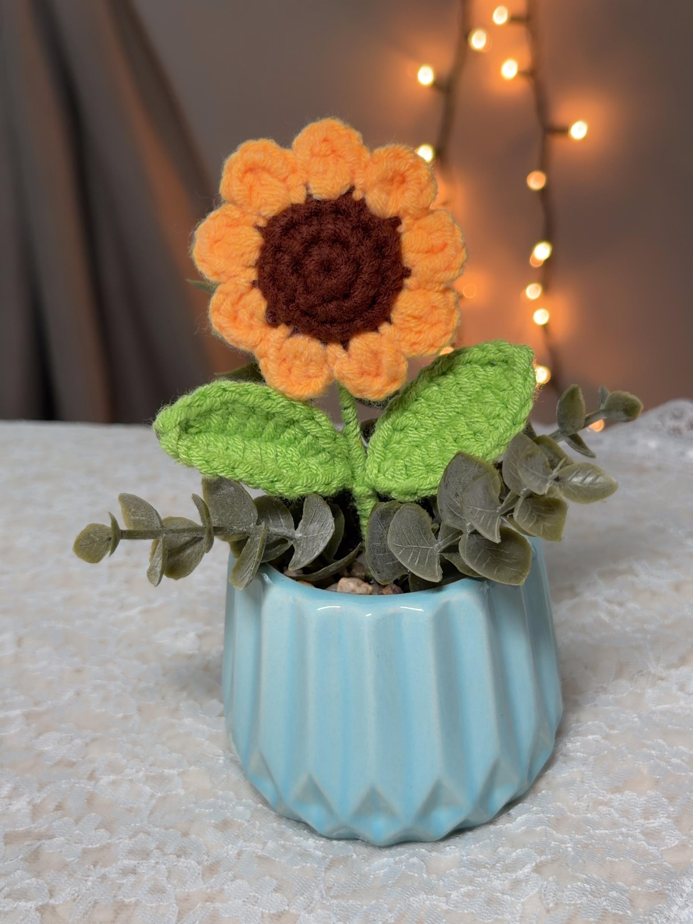 Crochet Sunflower Ceramic Pot, product photo 4