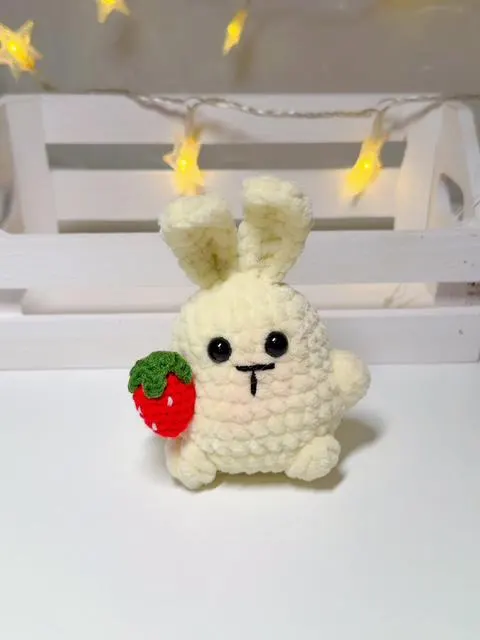 Crochet Strawberry Bunny Plush Keychain, product photo 3