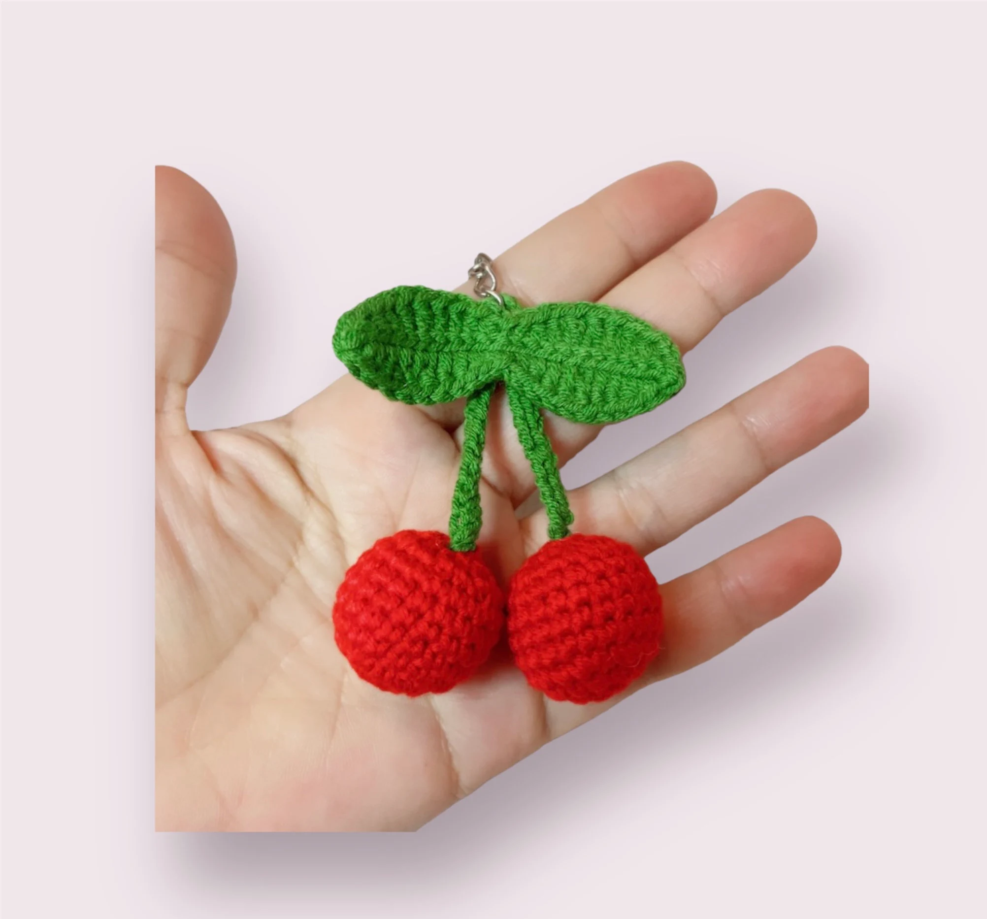 Handmade Crochet Cherry Keychain, product photo 17