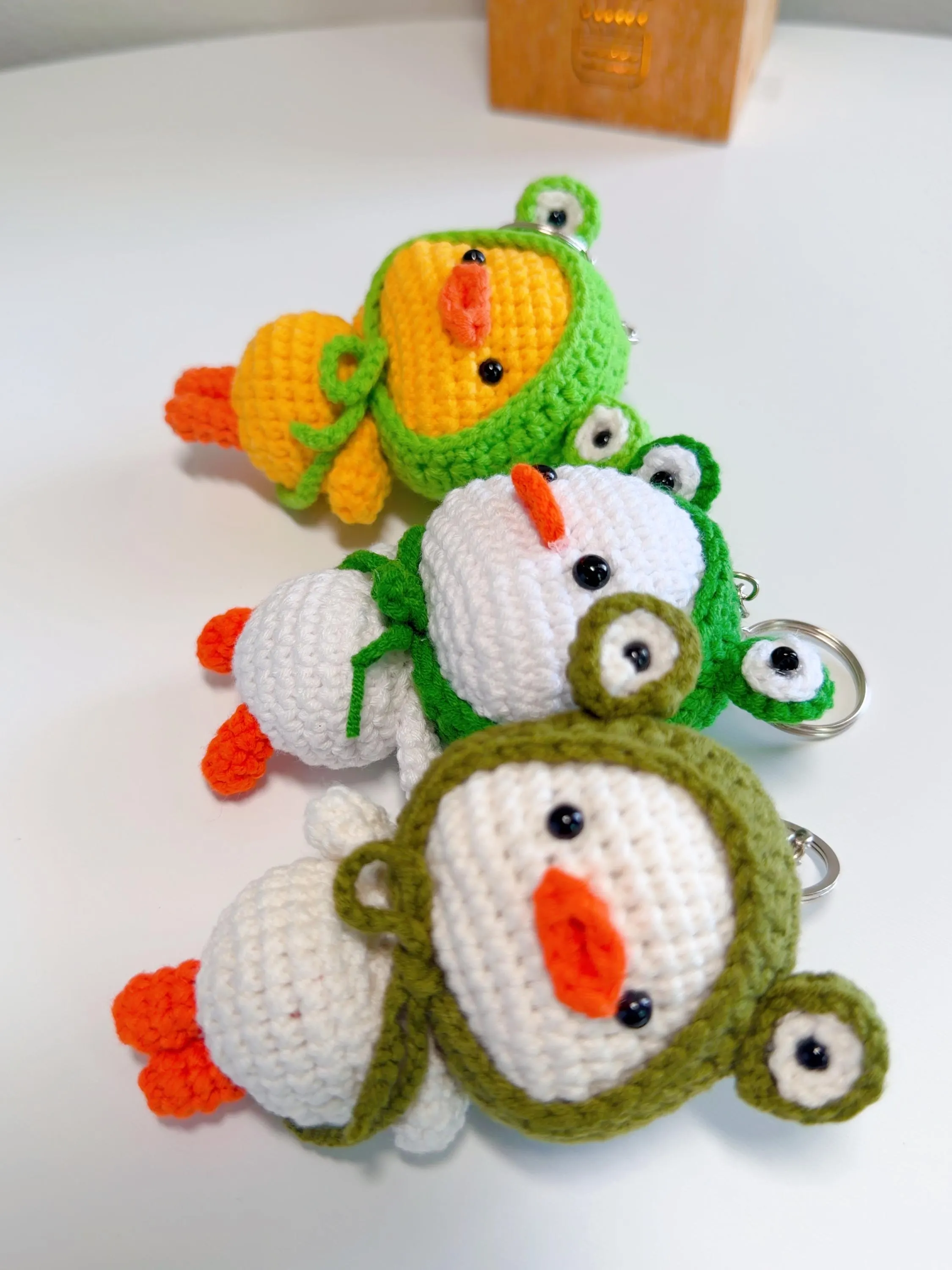 Crochet Duck in Frog Hat Keychain, product photo 17