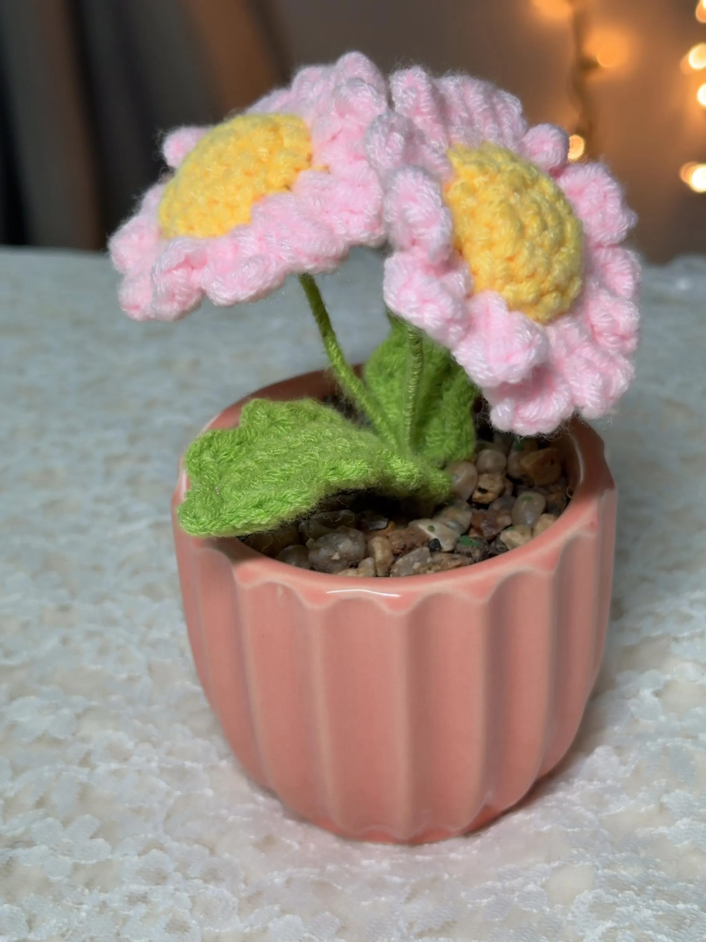 Crochet Pink Daisy in Ceramic Pot, product photo 5