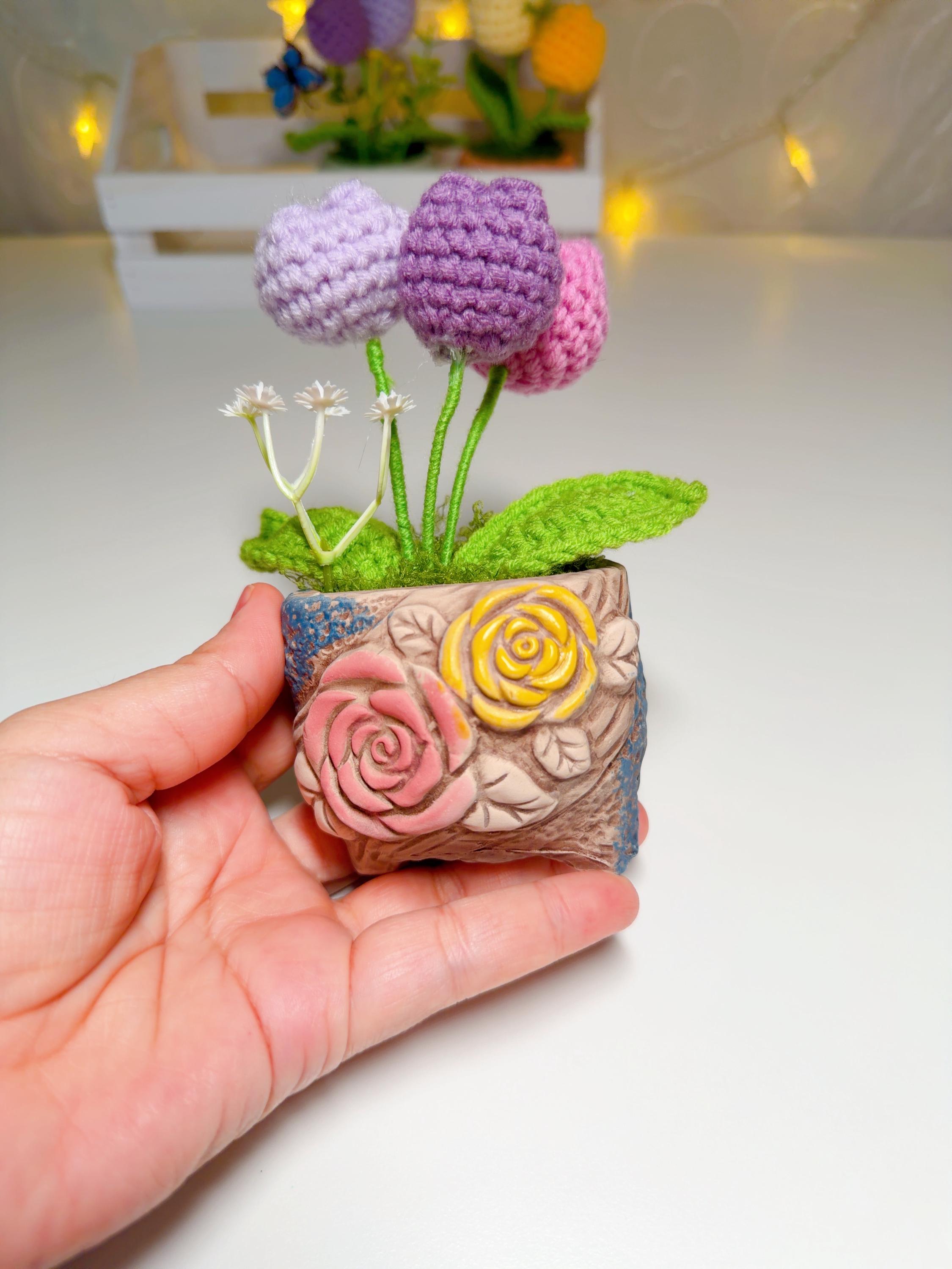 Crochet Tulips in a Ceramic Planter, product photo 6