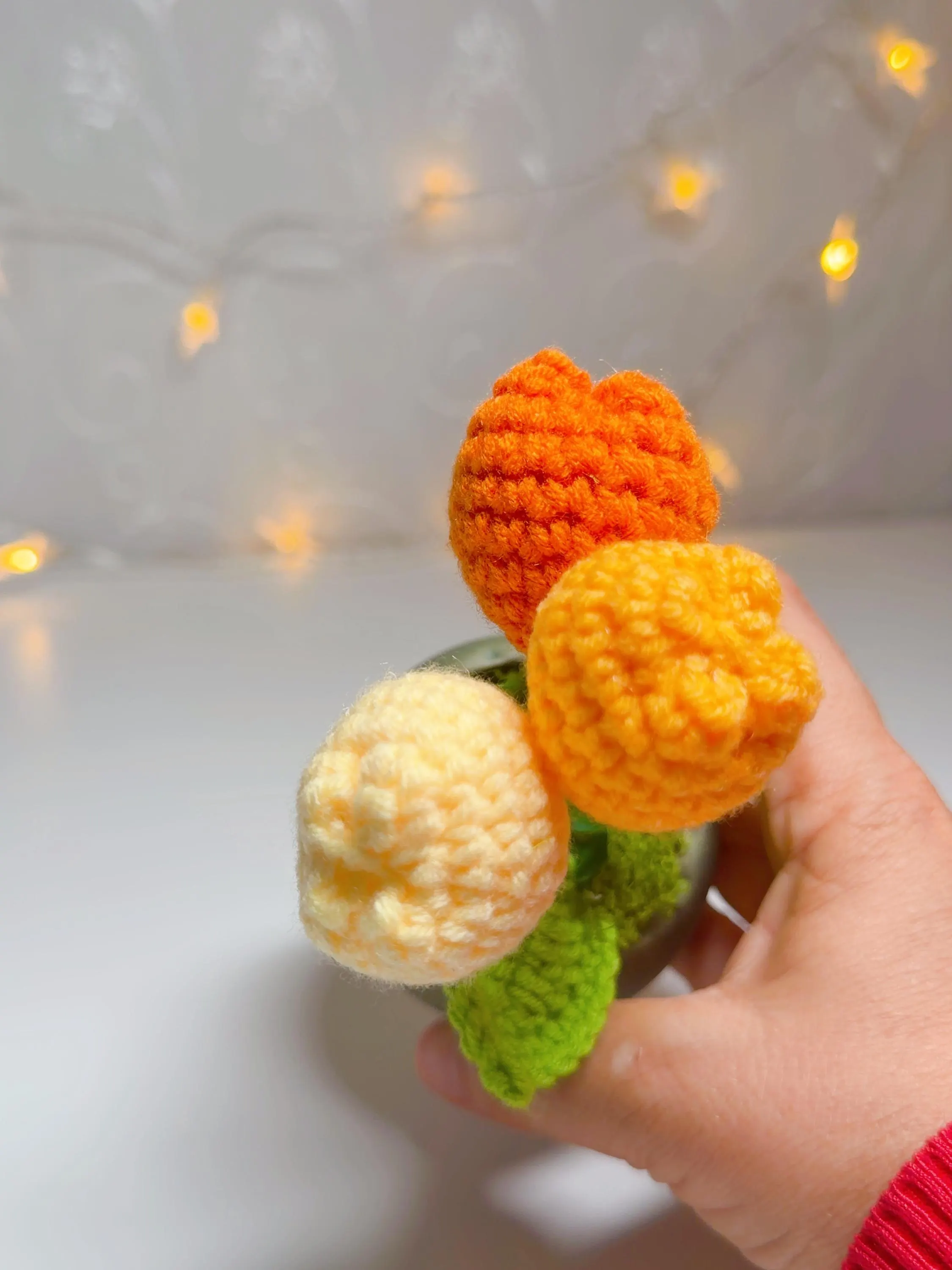 Orange & Cream Crochet Tulip Arrangement, product photo 13