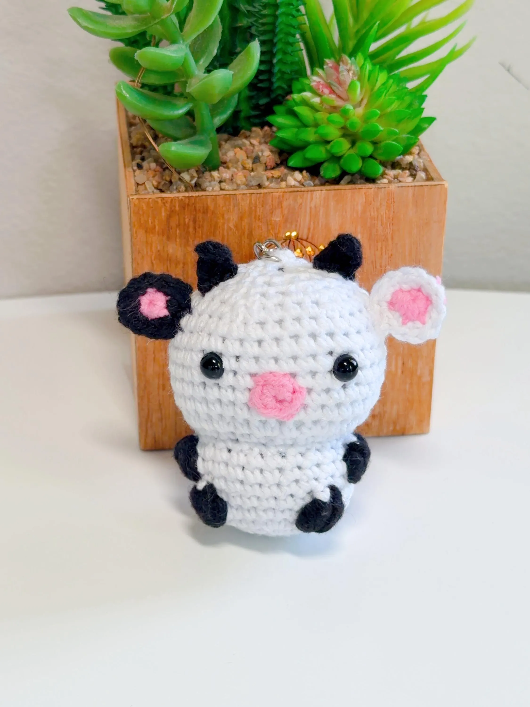 Mini Crochet Cow Keychain, product photo 4
