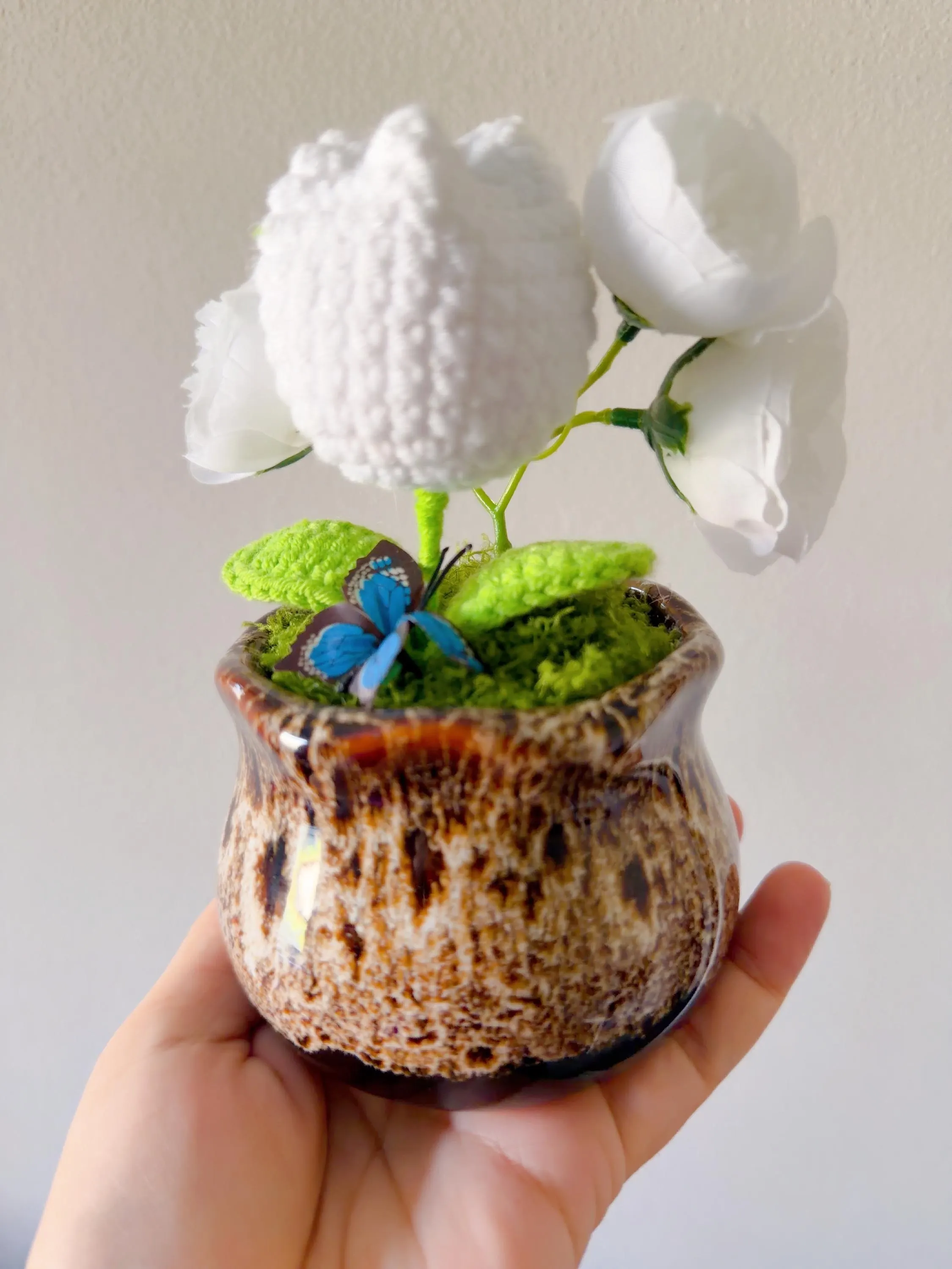 Handmade White Crochet Flower Arrangement in, product photo 5