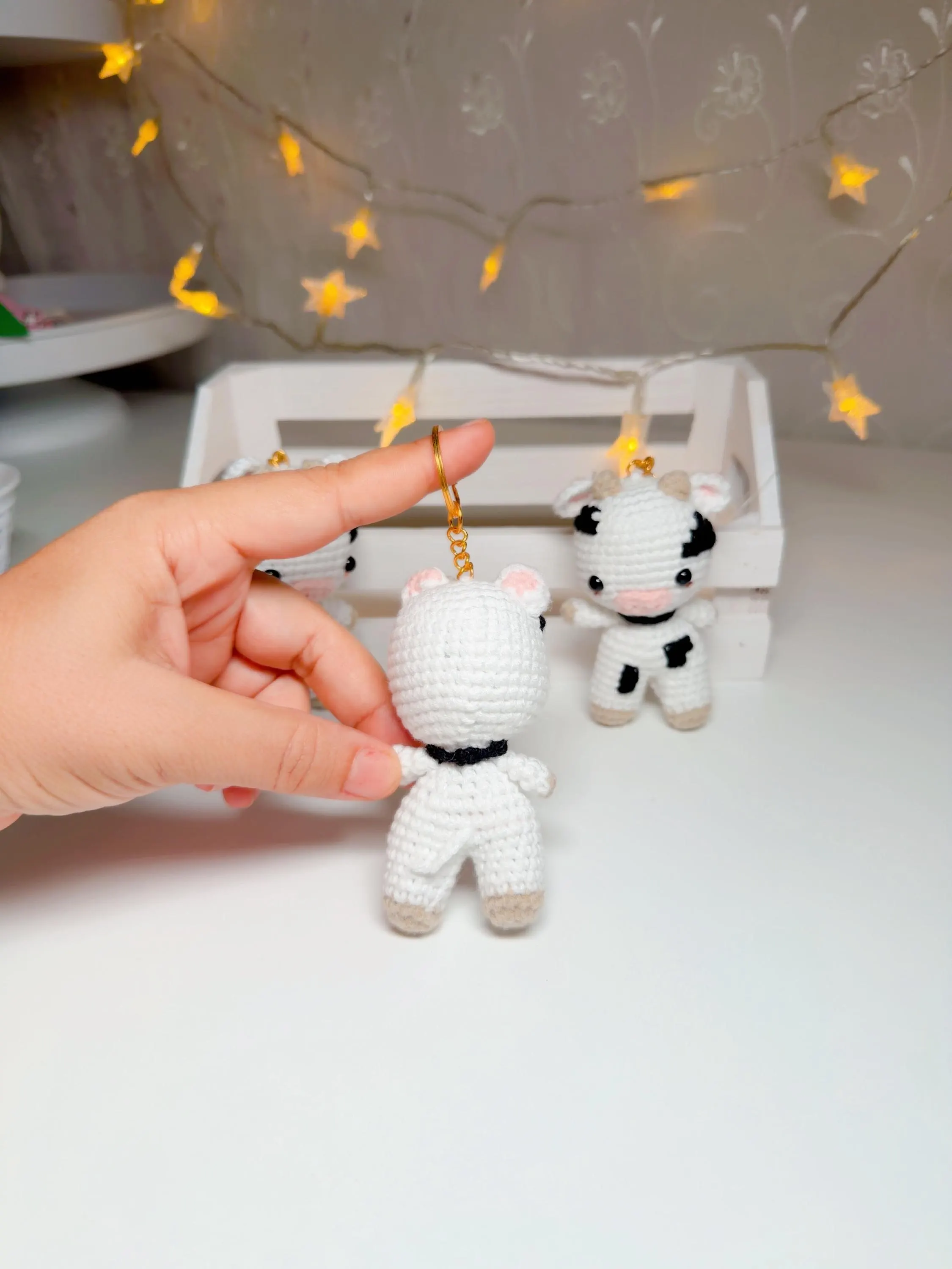 Handmade Amigurumi Cow Keychain, product photo 11