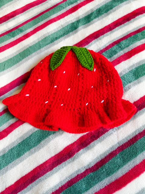 Handmade Crochet Strawberry Bucket Hat, product photo 17