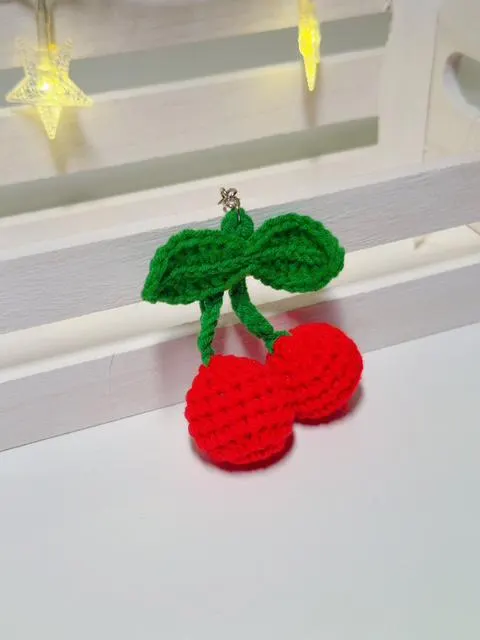 Handmade Crochet Cherry Keychain, product photo 5