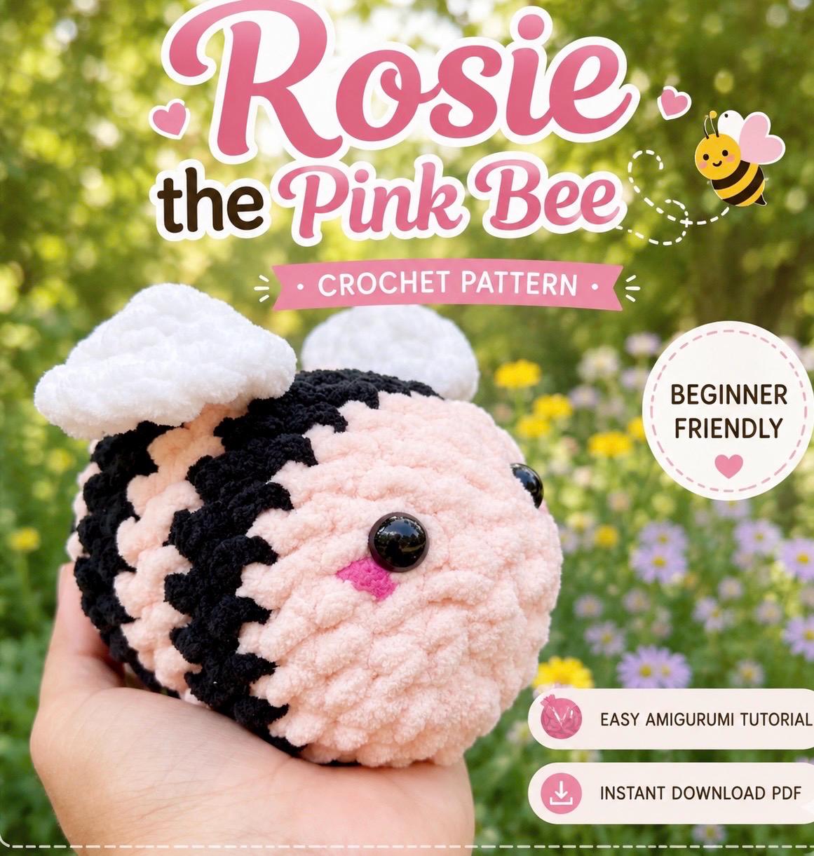 Rosie Pink Bee Crochet Pattern, product photo 1