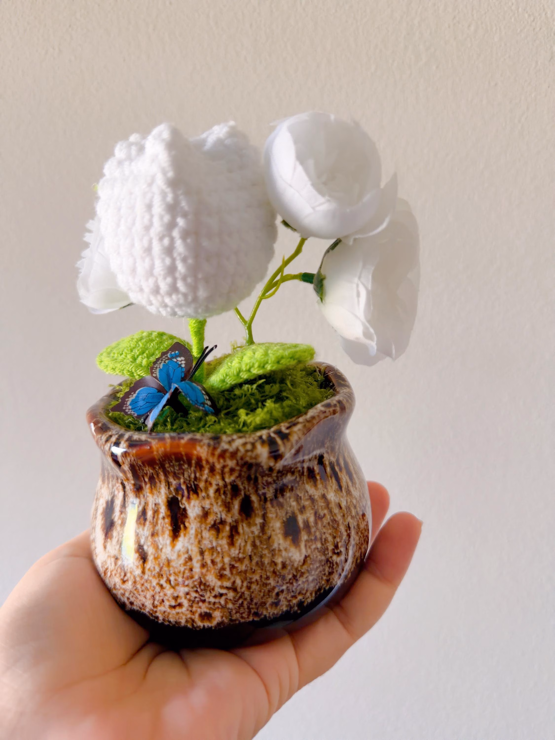Handmade White Crochet Flower Arrangement in, product photo 4