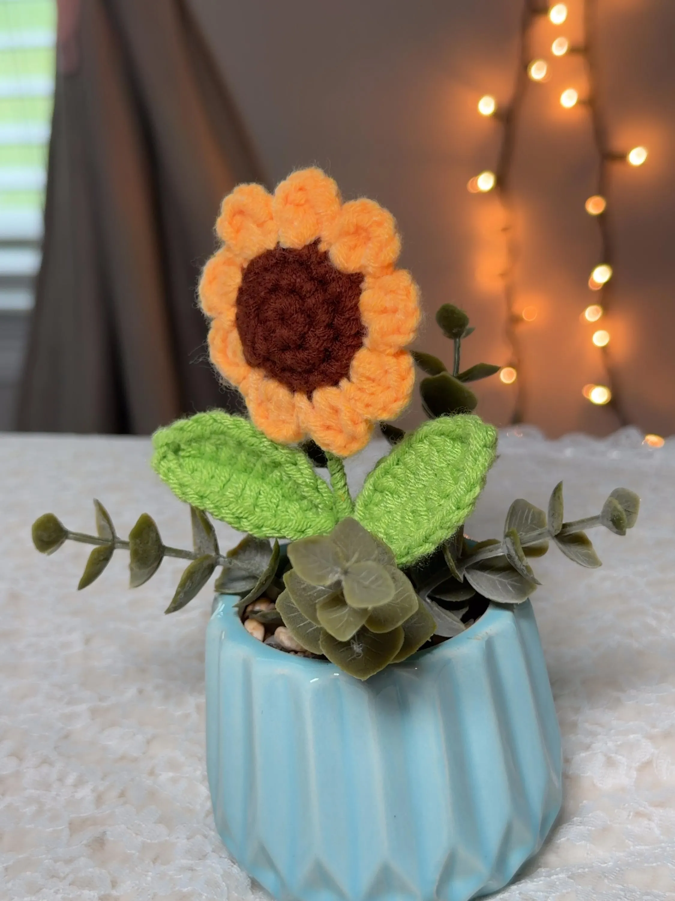 Crochet Sunflower Ceramic Pot, product photo 5