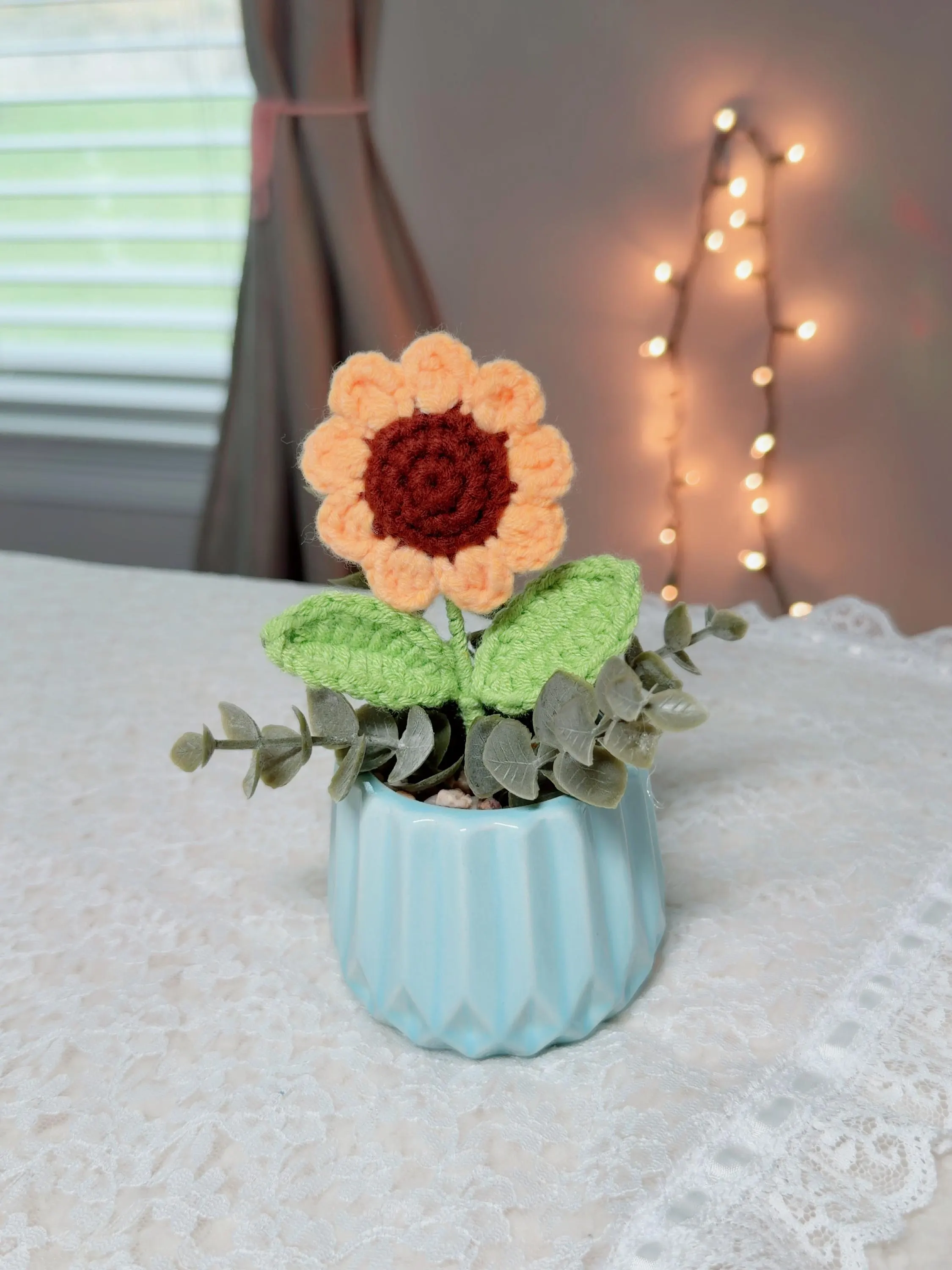 Crochet Sunflower Ceramic Pot, product photo 10