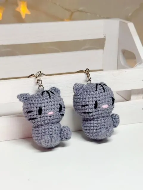 Crochet Gray Cat Keychain, product photo 11