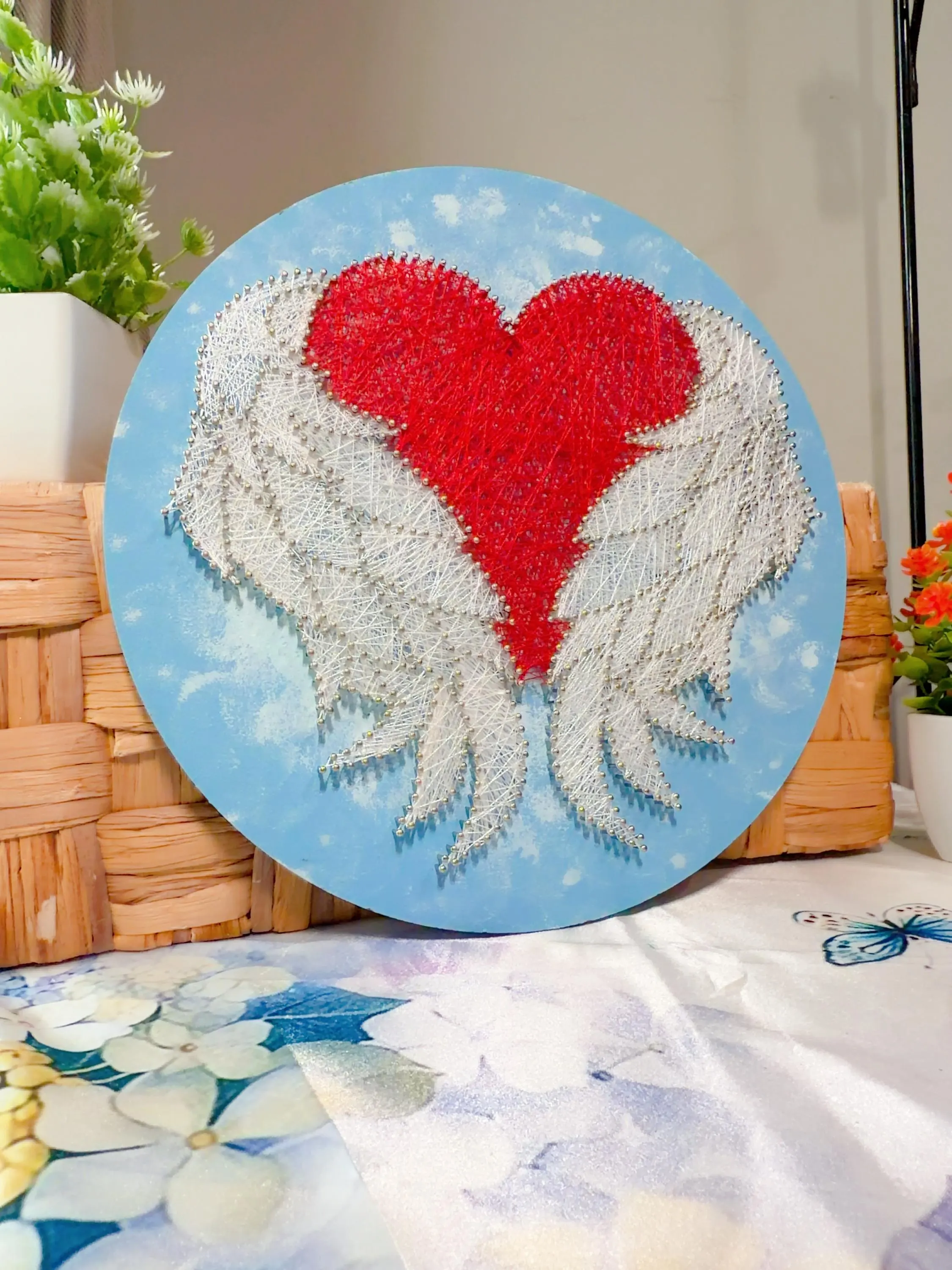 Angel Wings Heart String Art Wall Decor, product photo 6