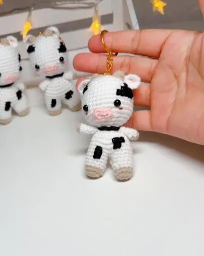 Handmade Amigurumi Cow Keychain, product photo 1