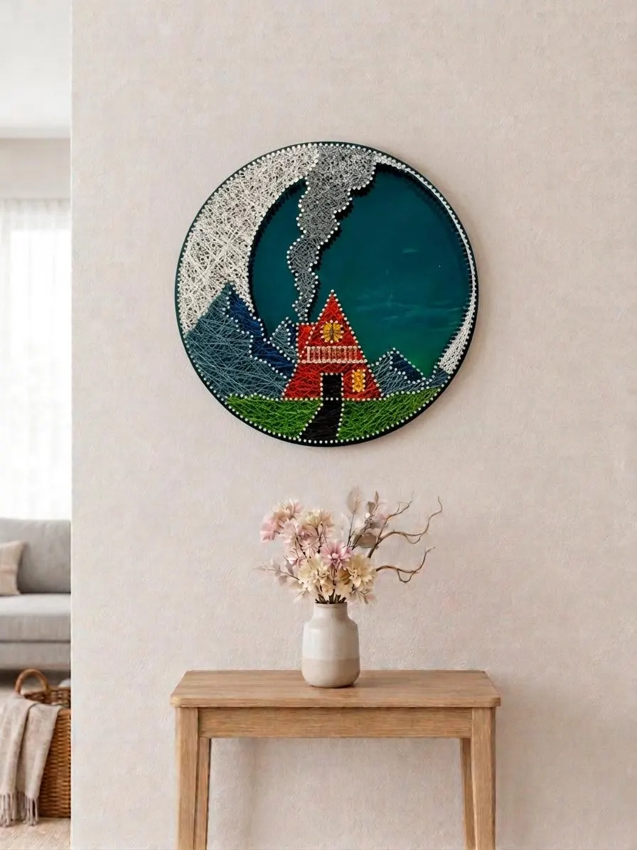 Handmade Mountain Cabin String Art, product photo 1